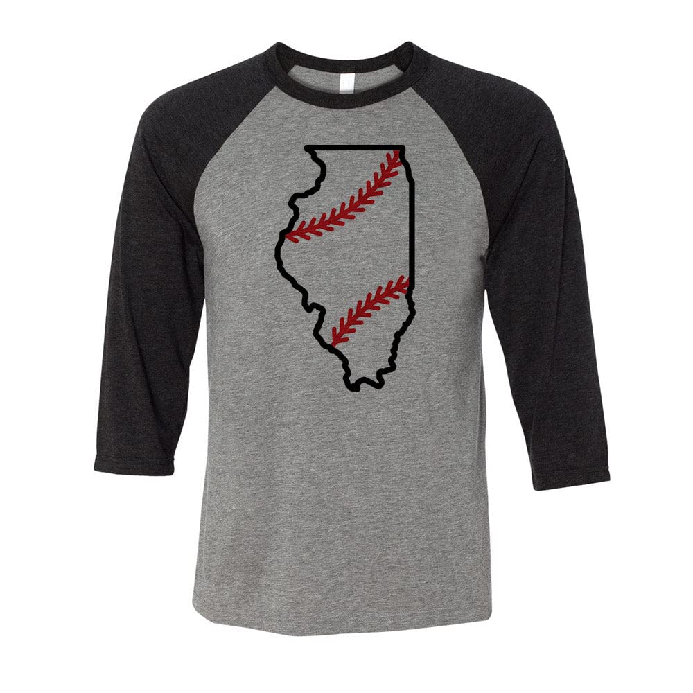 TeesAndTankYouState Shape Baseball Illinois Three-Quarter Raglan Sleeve Baseball Shirt Unisex