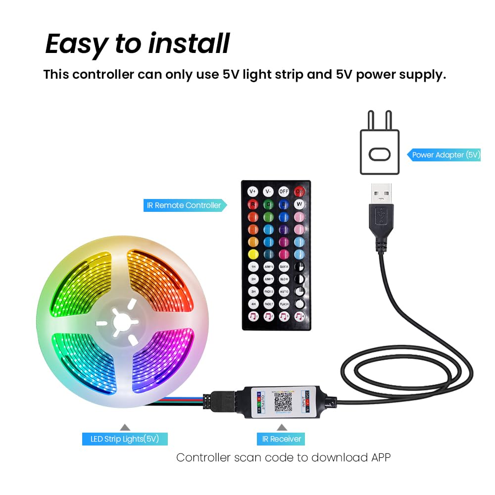 KISUFU Tiras LED COB USB 5V, RGB 180 LED/M dimmer USB light kit bluetooth app controlador de voz RGB iluminación casera fiesta casera DIY,5M