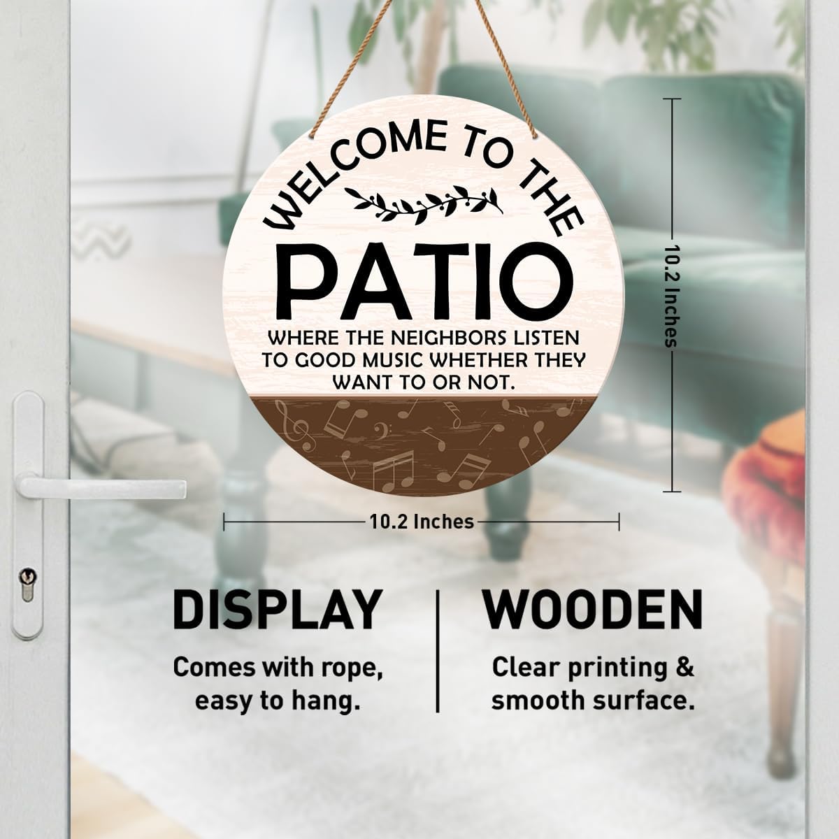 HSNBT Welcome Patio Wooden Hanging Sign Decor, Funny Patio Sign Decor for Door Outdoor Porch Backyard Deck Rustic Wall Decorations image 2