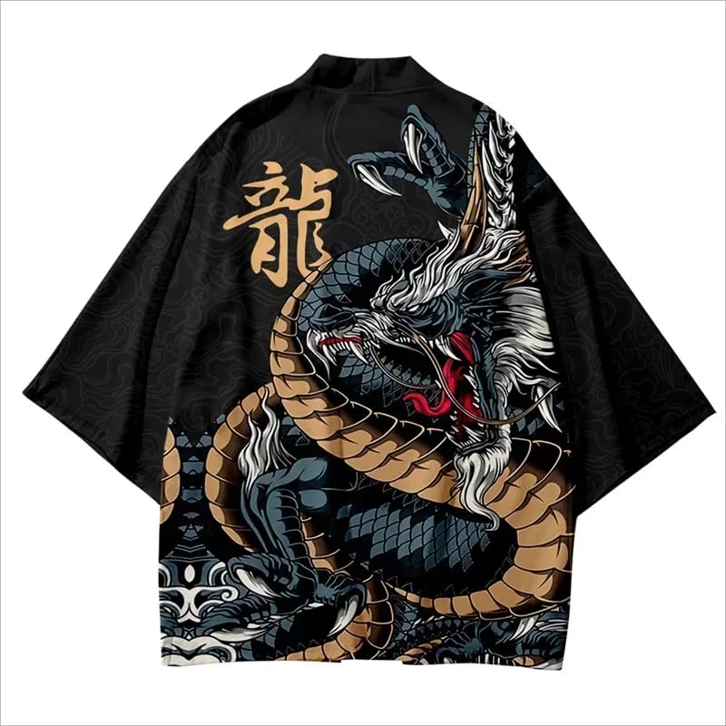 Japanese Traditional Dragon Pattern Kimono for Men Retro Samurai Classic Haori Harajuku Style Trendy Cardigan3