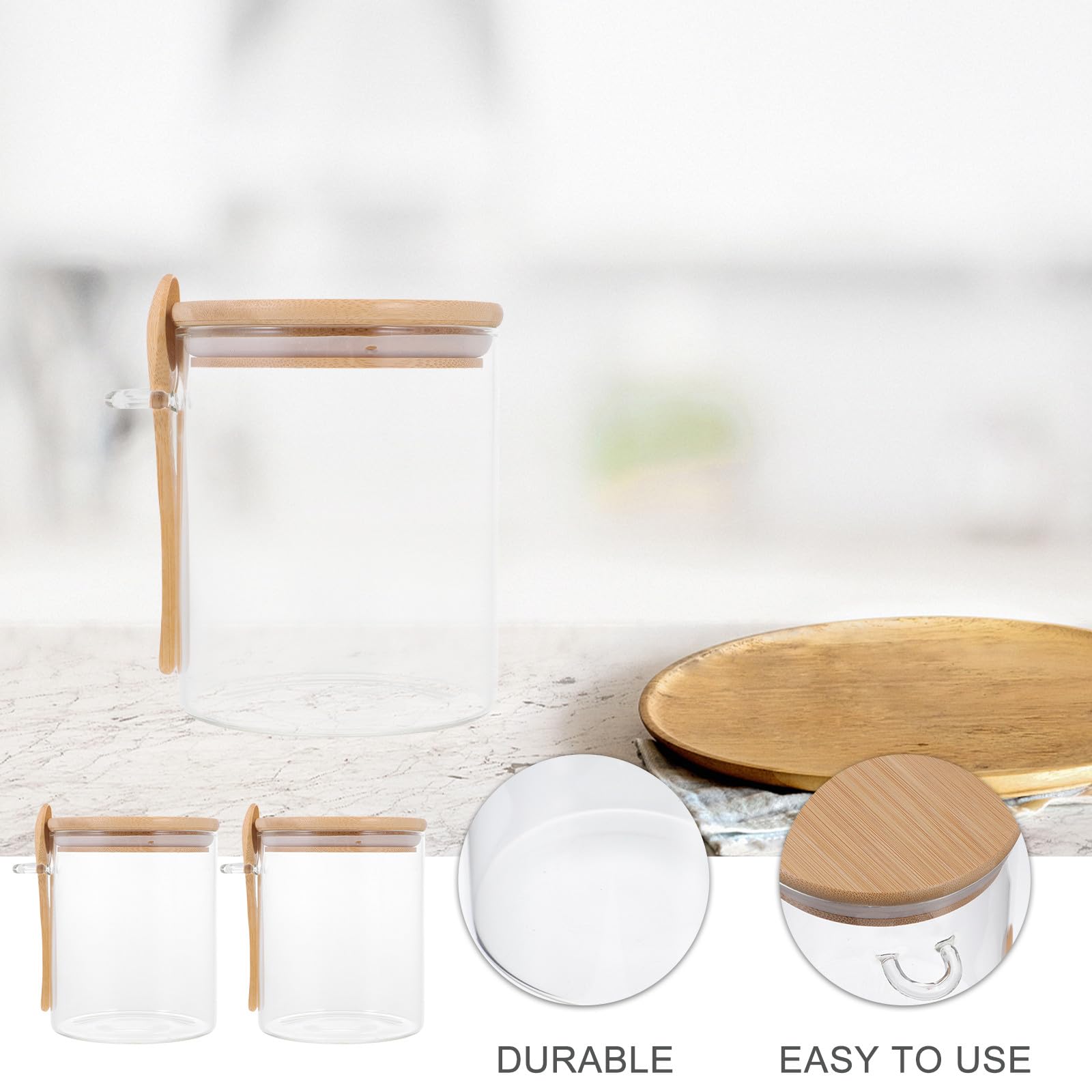 HEMOTON Vorratsgläser Luftdichter Lebensmittelverschluss aus Glas mit Holzdeckel und Löffel 2 Stück 800ml und Aufbewahrung für Küchenorganisation