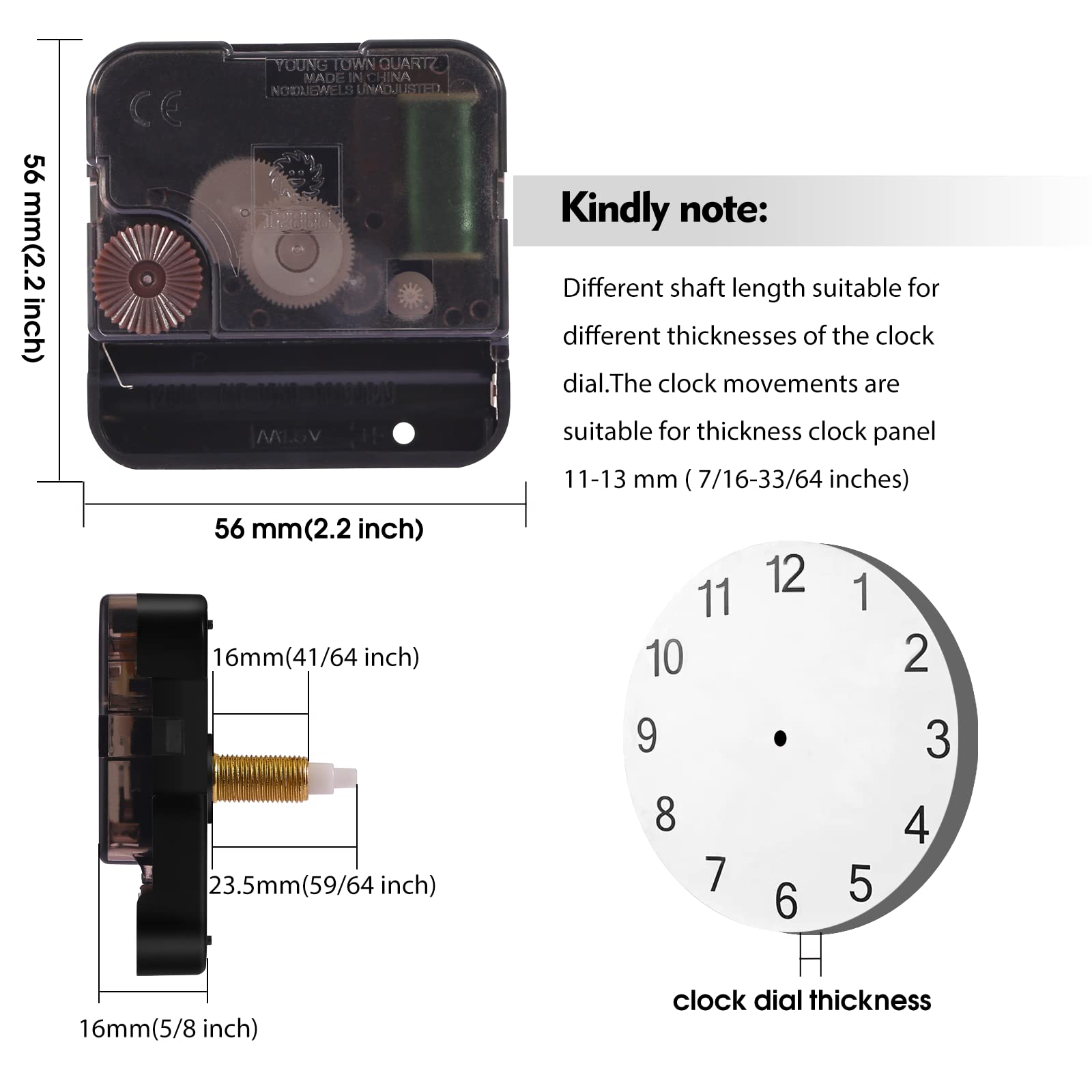 Youngtown Movimento Per Orologio Al Quarzo Con Lancette Lunghe – Coppia Elevata, Per Quadranti Grandi, Lunghezza Lancetta Minuti 312 Mm - 3