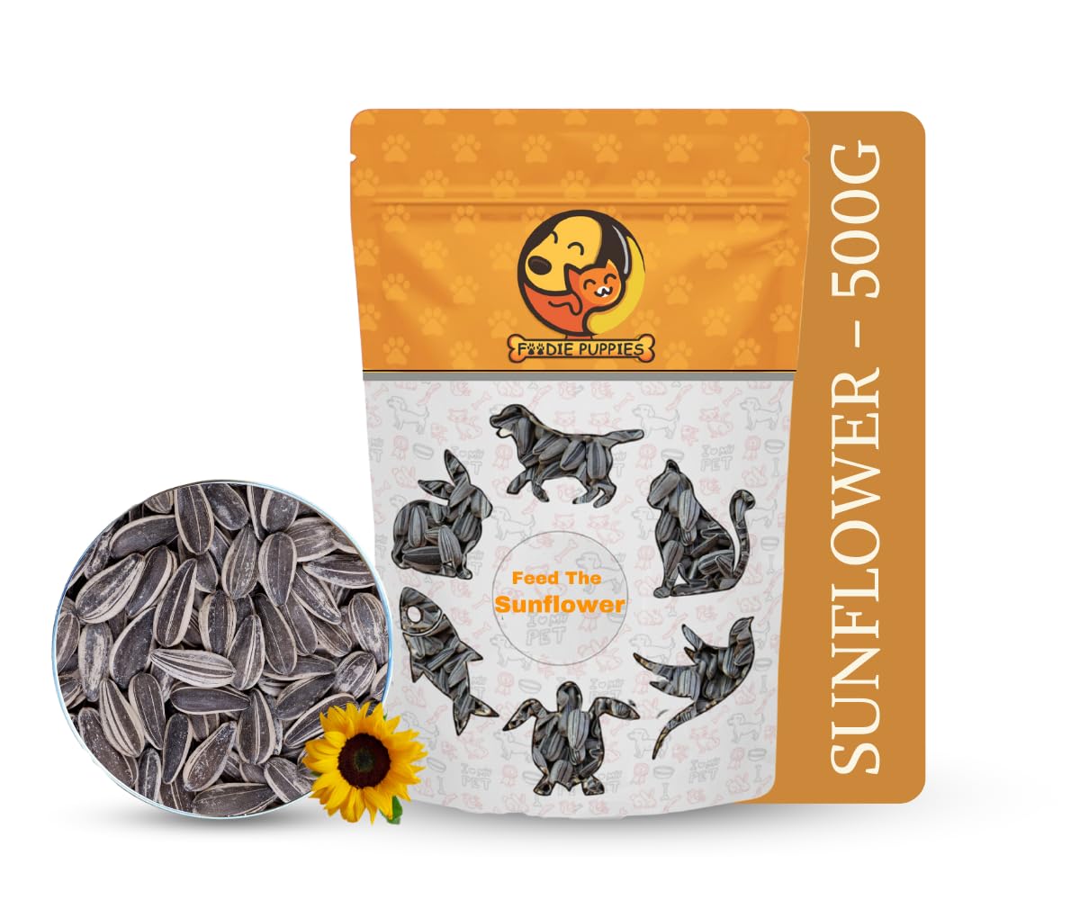 foodie puppies striped sunflower seeds bird food - (500gm, pouch) for parrots, parakeets, lovebird, cockatiels, macaws, conures, budgies, african grey, cockatoo, & java birds