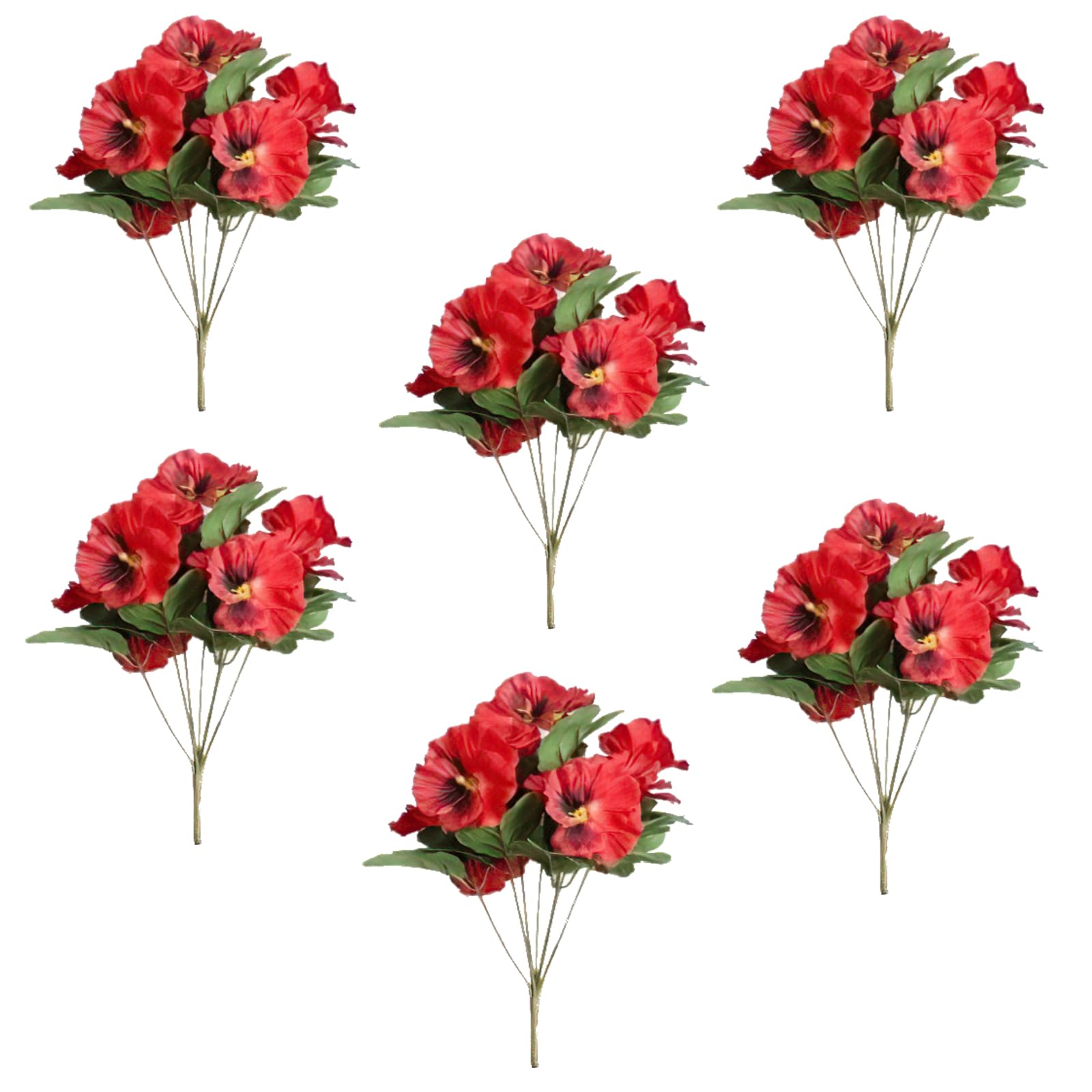 Ysinobear Red Artificial Flower Plants, 6 Bundles Fake Flowers For Outdoor And Indoor, Small Wild Flowers Decoration,Artificial Plastic Silk Bouquets,Fake Plants Pansy For Family Garden Porch Windows (Red)