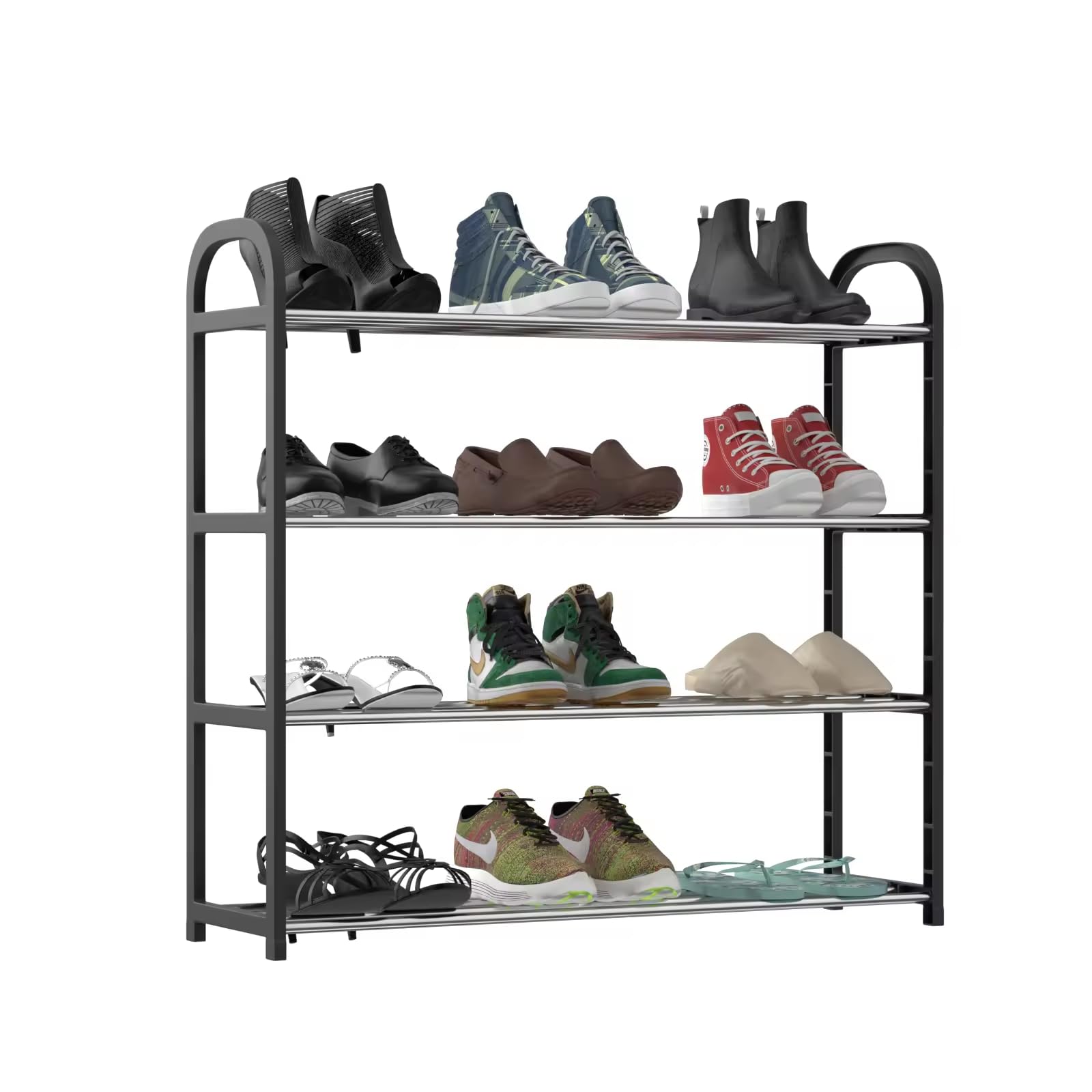 LukzerLukzer 4 Tier Shoe Rack Detachable Open Shelf Plastic Storage Holder Organizer Stand for Home Office Black 4 Layer - Slim Stylish Storage Stand (58.5x42x19CM)