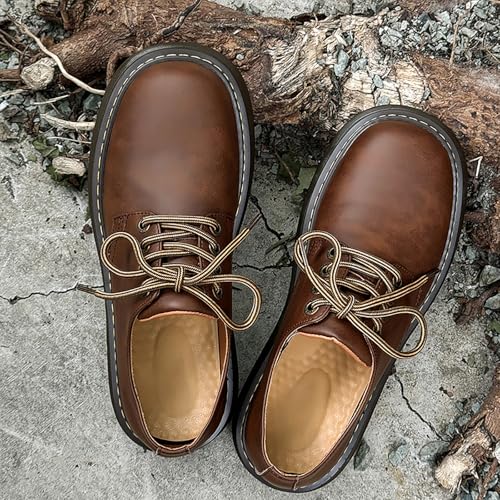 Men's Vintage Brown Leather Platform Oxfords Classic Round Toe Lace-up Derby Shoes Comfort Soft Business Dress Shoes3