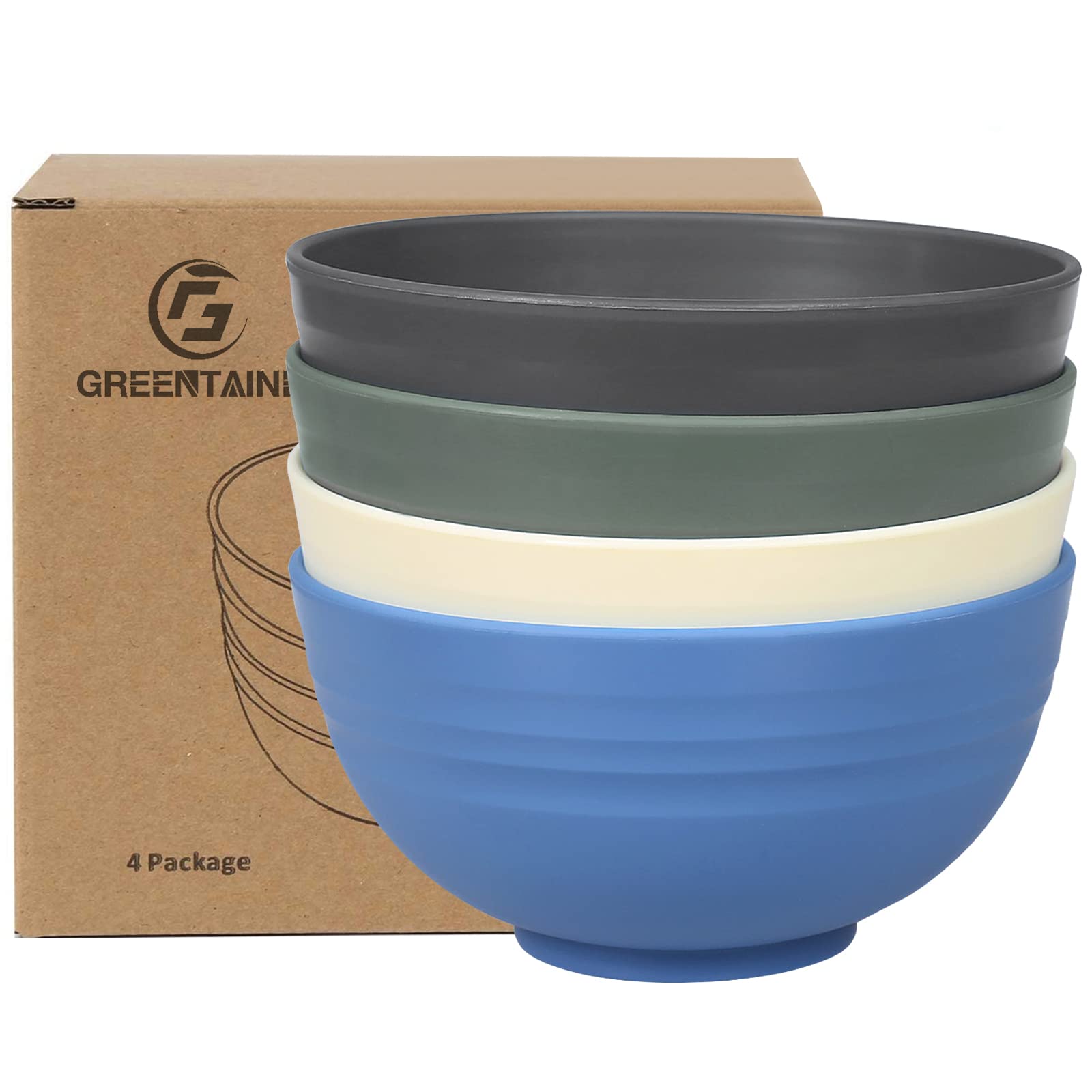 Greentainer Unbreakable Large Cereal Bowls - 24 OZ Plastic Lightweight Bowl Sets 4 - Dishwasher & Microwave Safe - for Cereal, Salad,Soup, Noodle, 4 Pieces