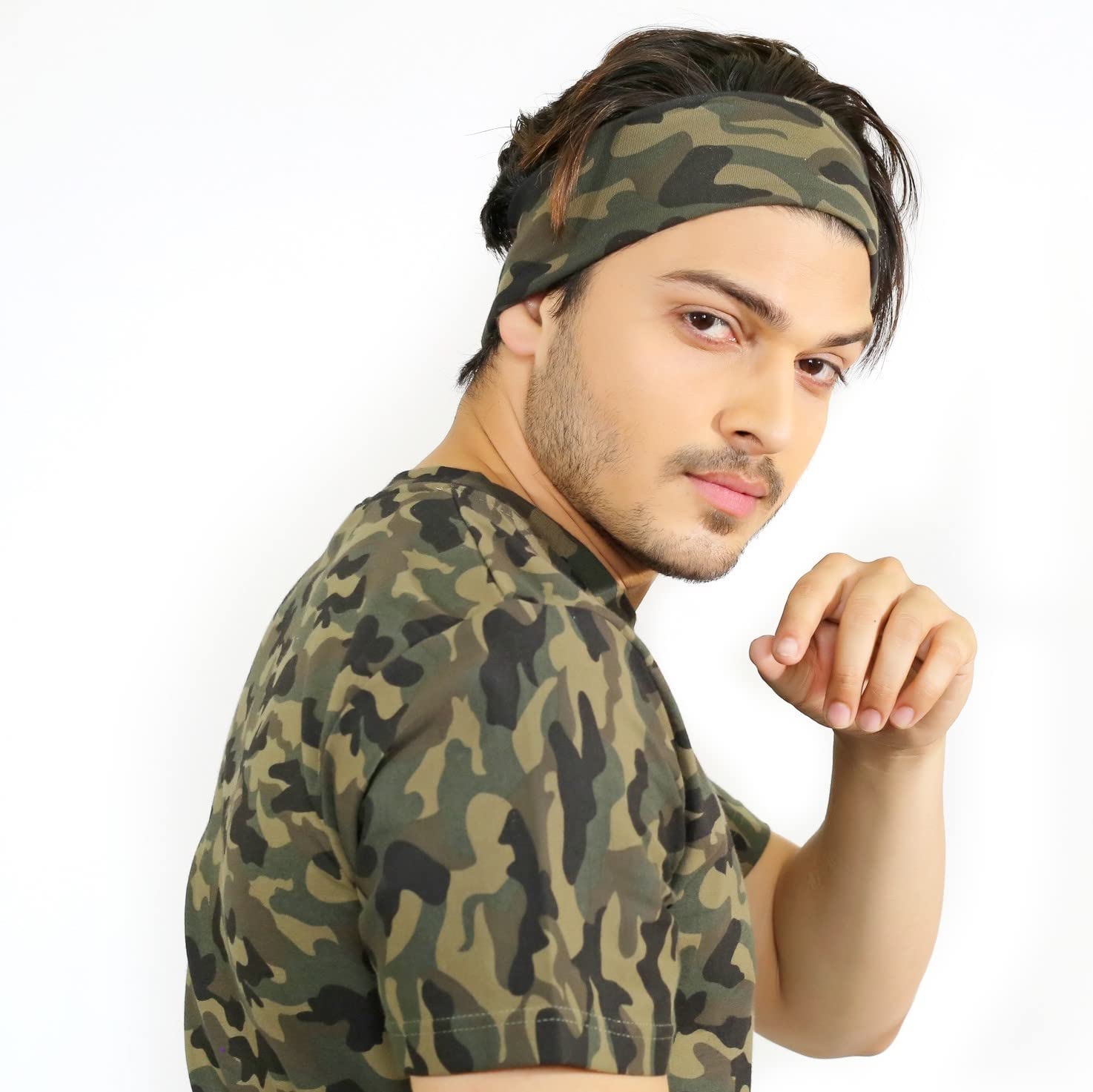 SOUL eTHICS Premium Cotton Headband Gym, Sports, Yoga, Running, Hair, Elastic Headband for Men and Women with Non-Slip Fabric, Freesize (Army Print) - Image 3 thumbnail