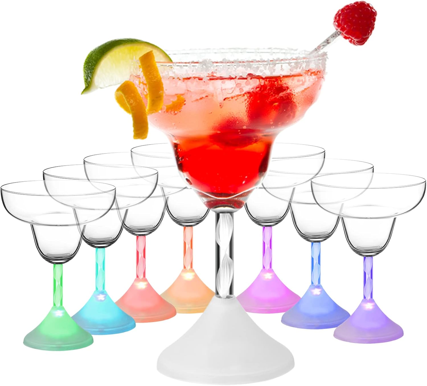 8 Packs LED Flashing Martini Cocktail Glasses 6 oz Plastic Martini Glasses Reusable