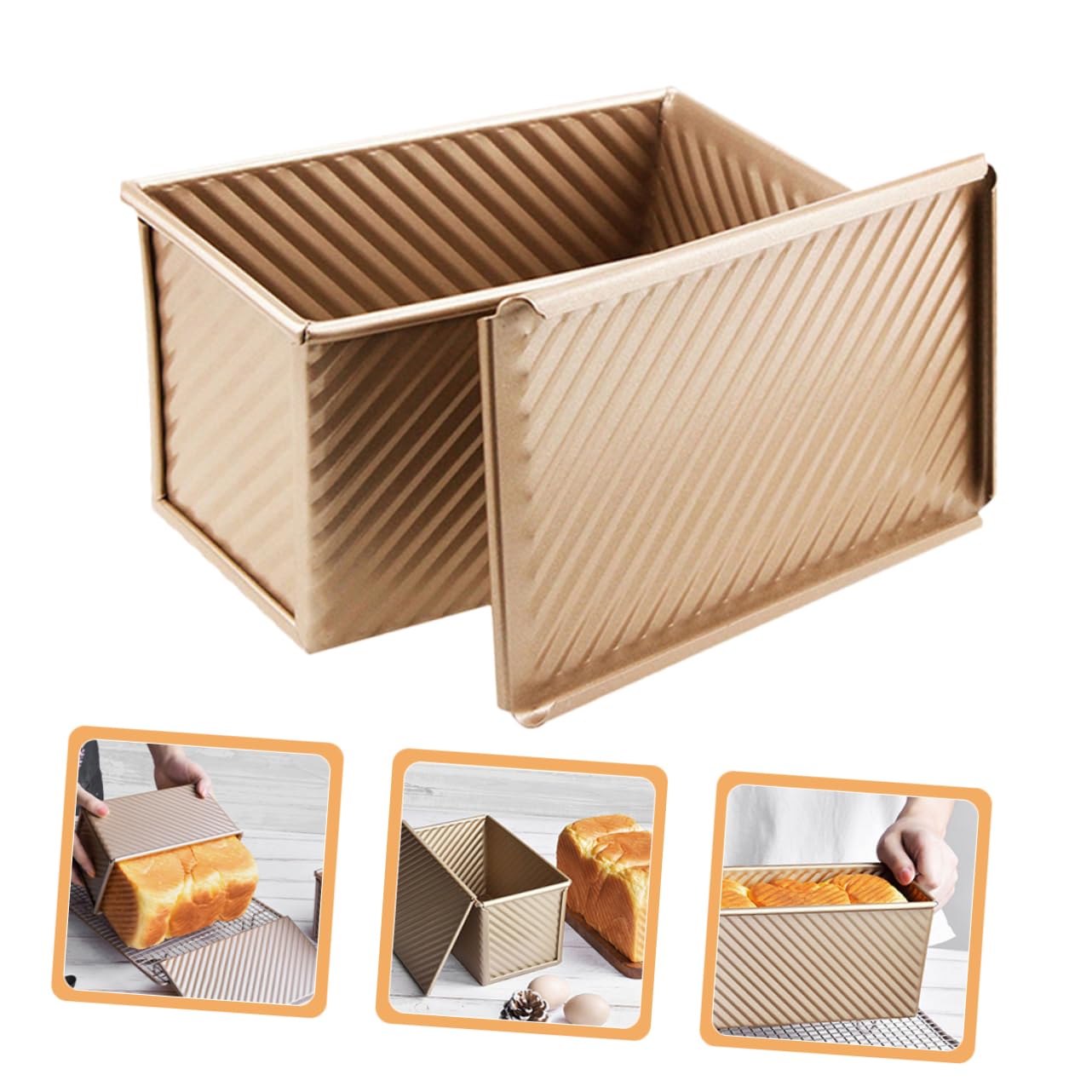 PRETYZOOM 2 Stück Toast Kastenform mit Deckel aus Kohlenstoffstahl, Gold | Antihaft Beschichtung, Polierte Oberfläche, Leicht zu Reinigen, für Backofen und Hausbacken, 450g