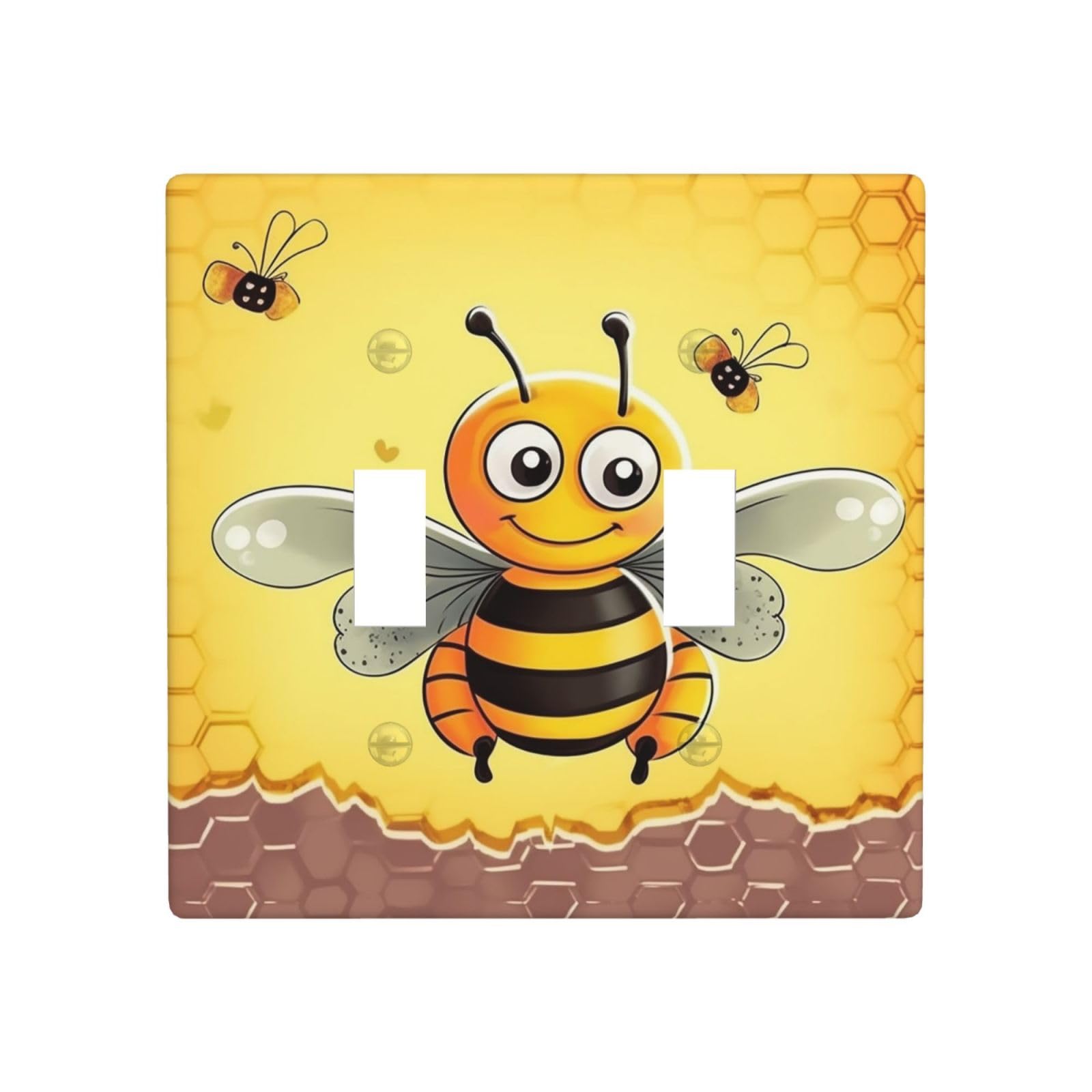 Decorator Double Toggle Light Switch Covers Bee on the square Wall Plate 2-Gang Standard Size 4.5" x 4.5" Double Toggle Switch Wallplate Decorative 2 Gang Wall Switch Plate Covers