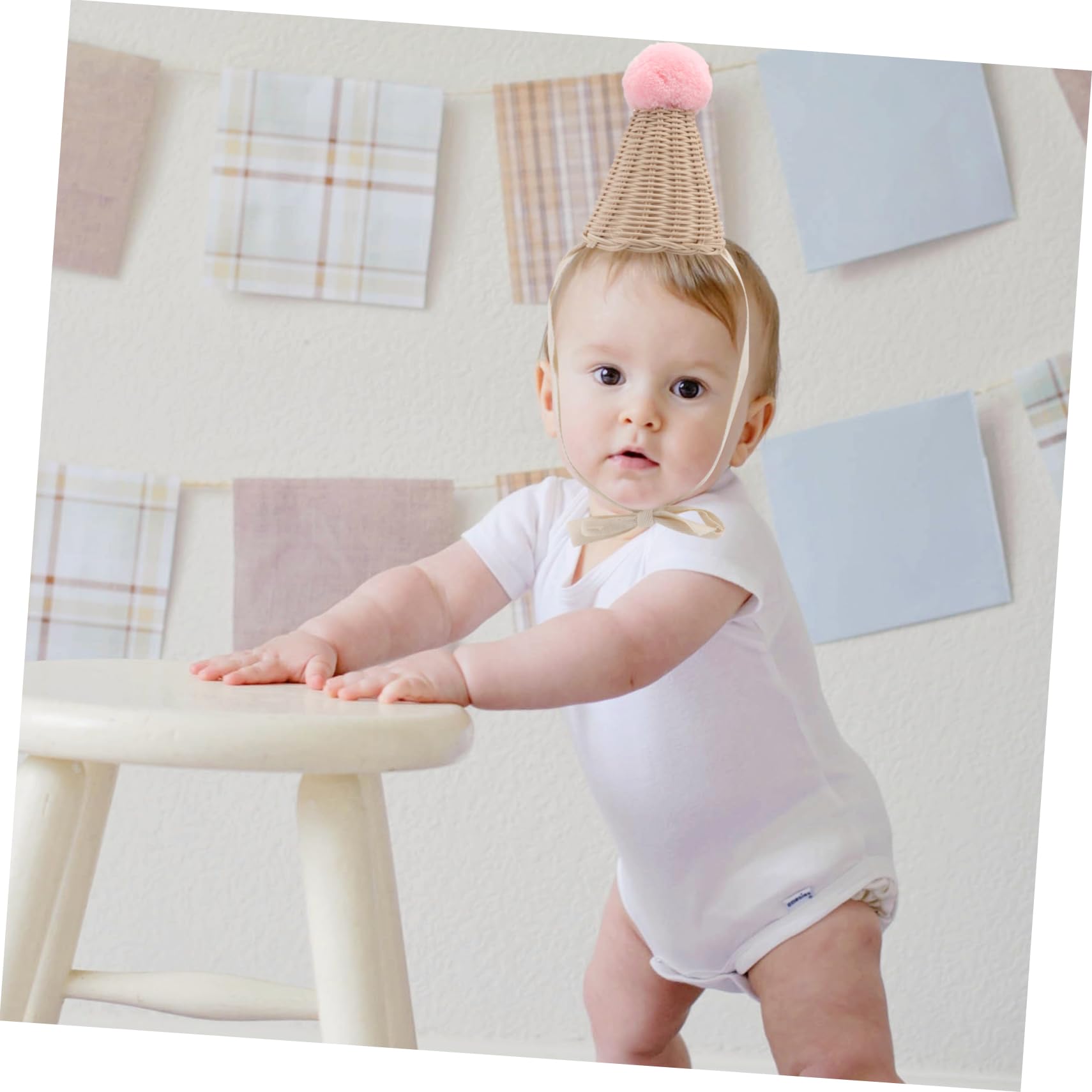 Abaodam 3piezas Sombrero Divertido para Niño Niña Gorro Decorativo De Rattan Pompones Accesorio Fotográfico Adorable para Ocasiones Especiales y Disfraces