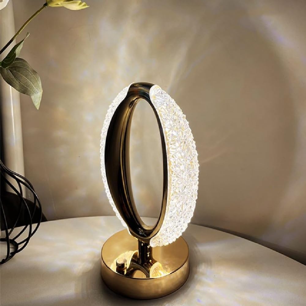VENEXA Crystal Table Lamp | Touch Control Lamp with 3 Color | Metal Bedside Lamp for Kids Bedroom Romantic Desktop Nightstand | Stepless Dimming USB Charging Touch Night Light (Oval New) 4