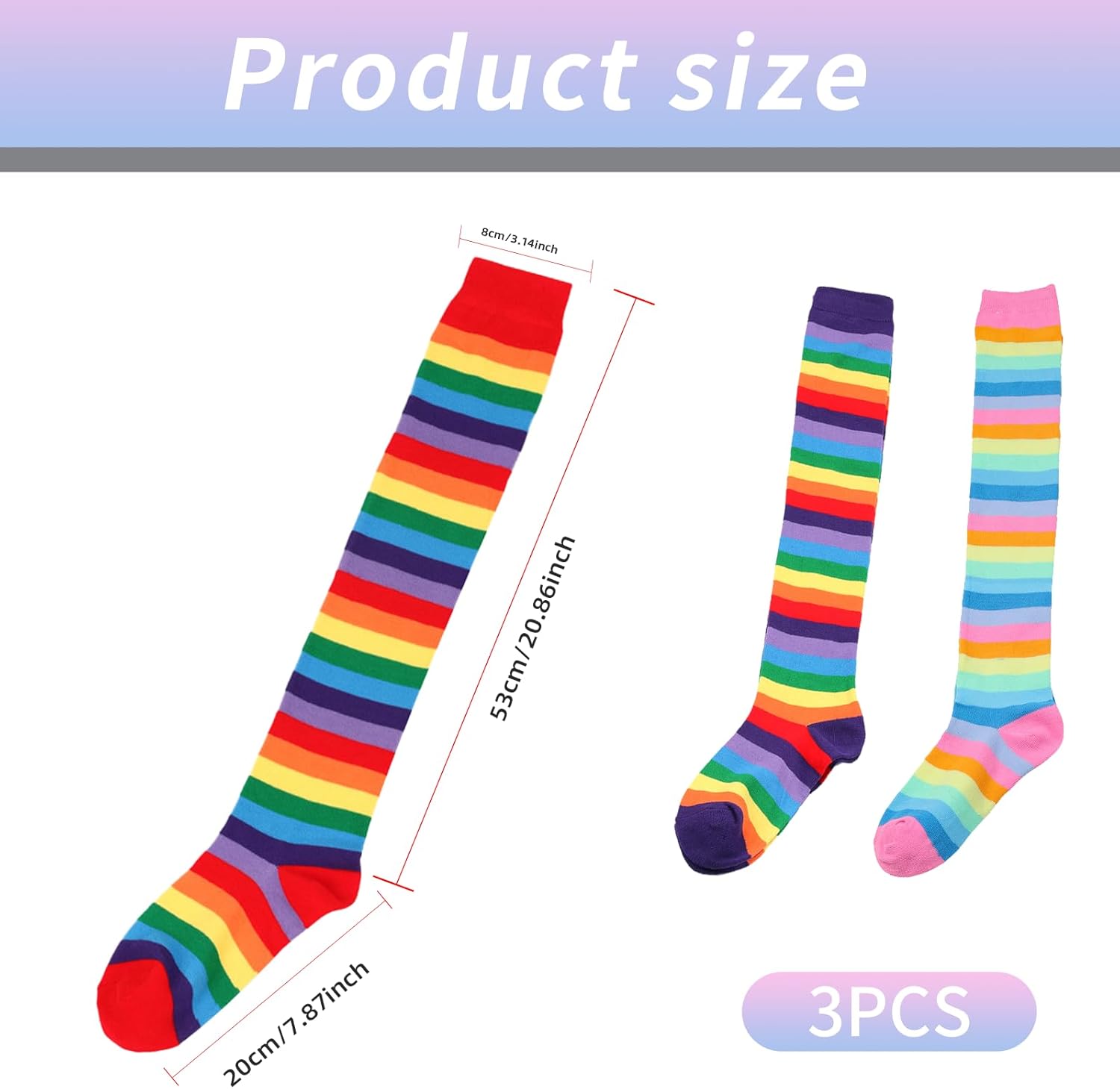 3 Pairs Rainbow Socks for Women, Funky Colorful Stripe Thigh High Over Knee Socks, Pastel Colorful Rainbows Tights Stockings Accessories for Women and Girls