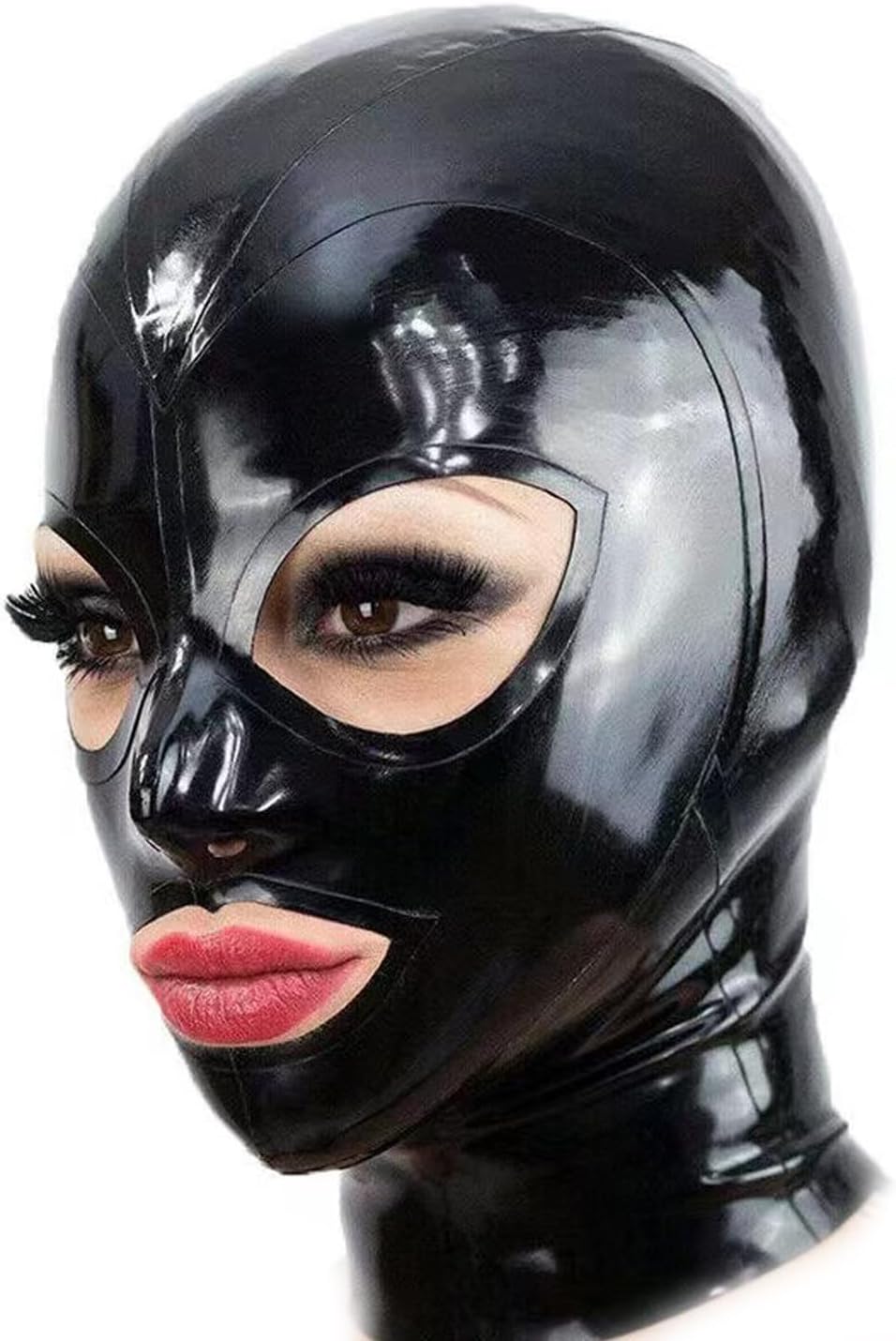 Black Latex Hood Mask Full Face Riding Hood for Party Cosplay Latex Mask for Halloween (XL)