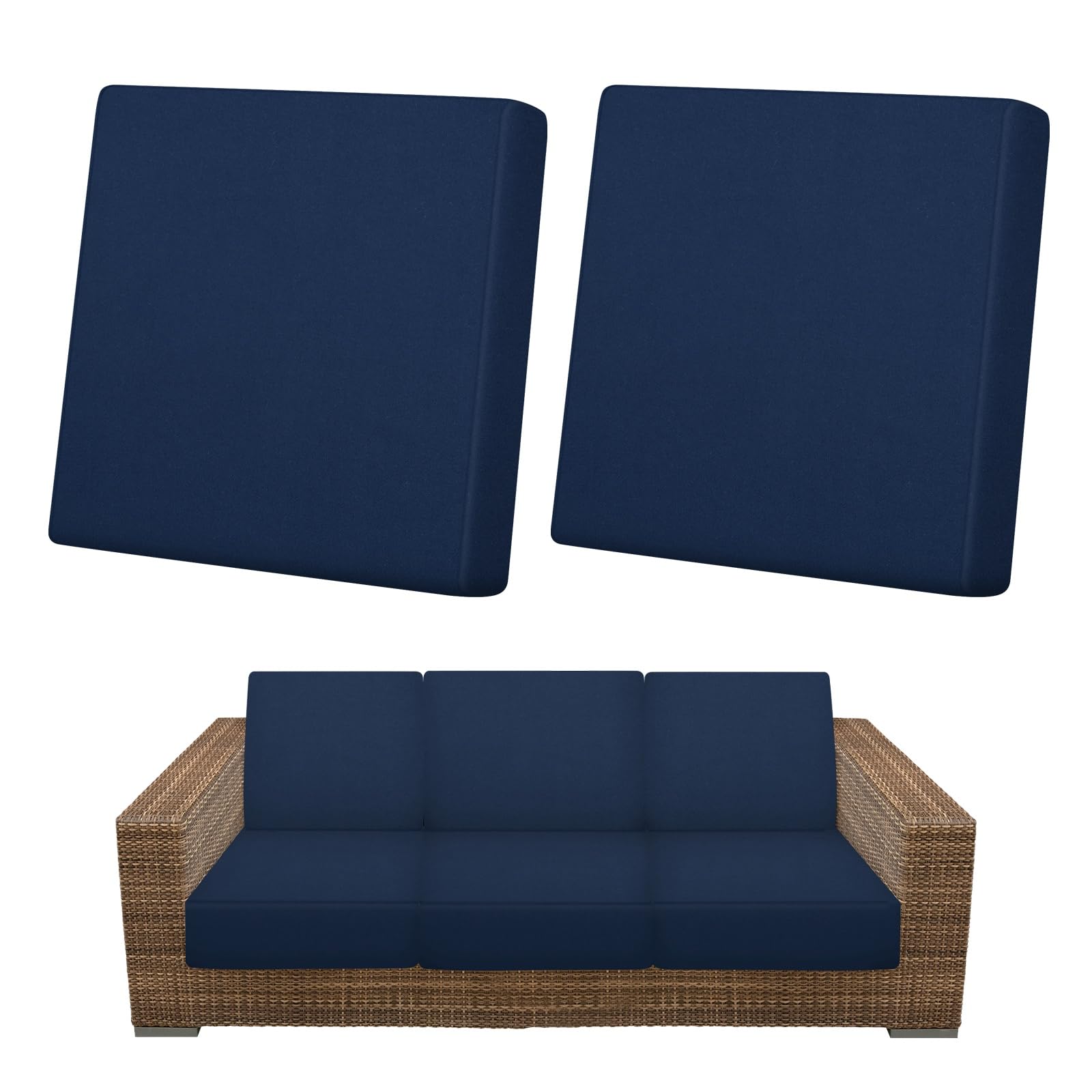 M METERXITY 2-Pack Outdoor Cushion Covers, Stretch Patio Cushion Replacement Slipcovers for Outdoor Couch/Sofa Cushion Covers, Washable Reusable Furniture Protector [Navy Blue]