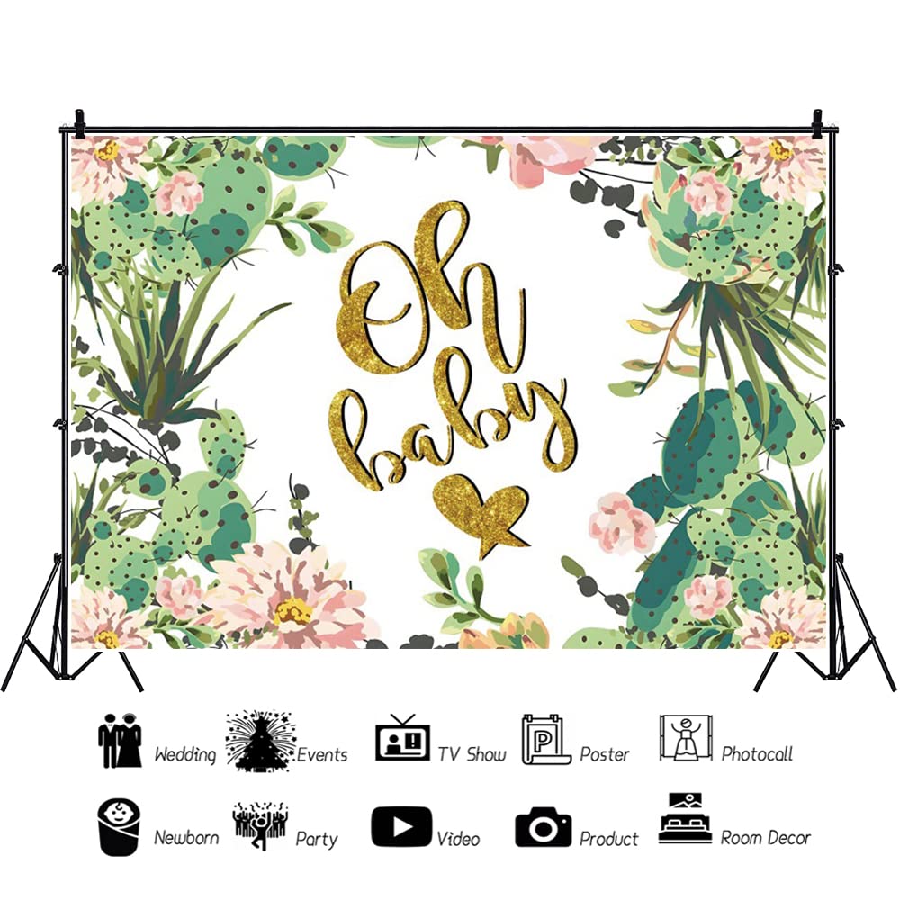 300x250cm Oh Baby FotografíA Fondo Acuarela Plantas Cactus TelóN De Fondo Oro Mariposa Fondo Brillante Rosa Flores Y Hierbas FotografíA TelóN De Fondo para Bebé Ducha DecoracióN