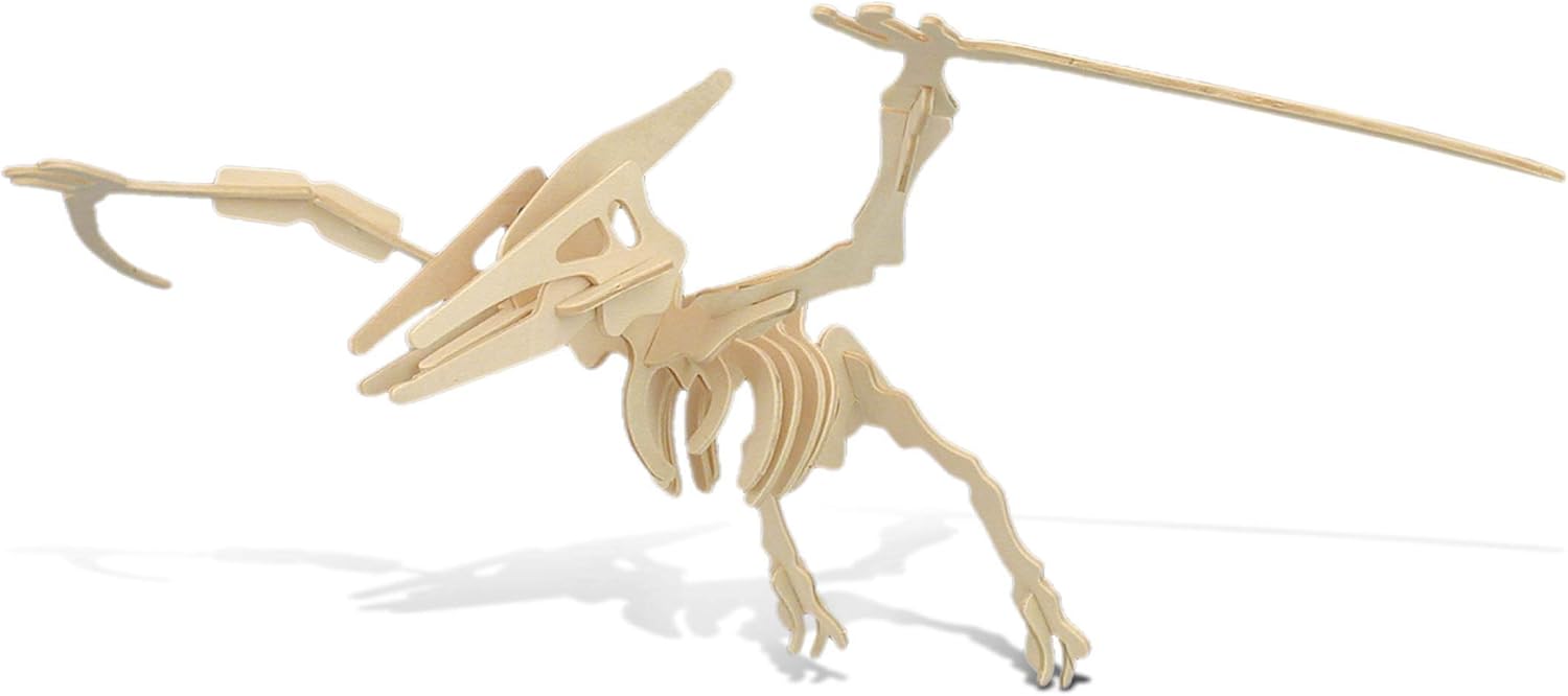 Puzzled Pteranodon 3D Woodcraft Jigsaw Construction Puzzle Kit - Wooden Flying Dinosaur Skeleton Model 23 Pieces Precut Woods - Awesome Brain Teasing Activity for Kids and Adults - Item 1028-80