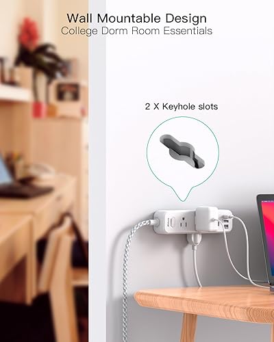 Miniatura 7 de Regleta protectora de sobretensiones, cable de extensión trenzado con 9 salidas de CA, 2 puertos USB-A, 1 puerto USB-C, extensión de salida de Negro