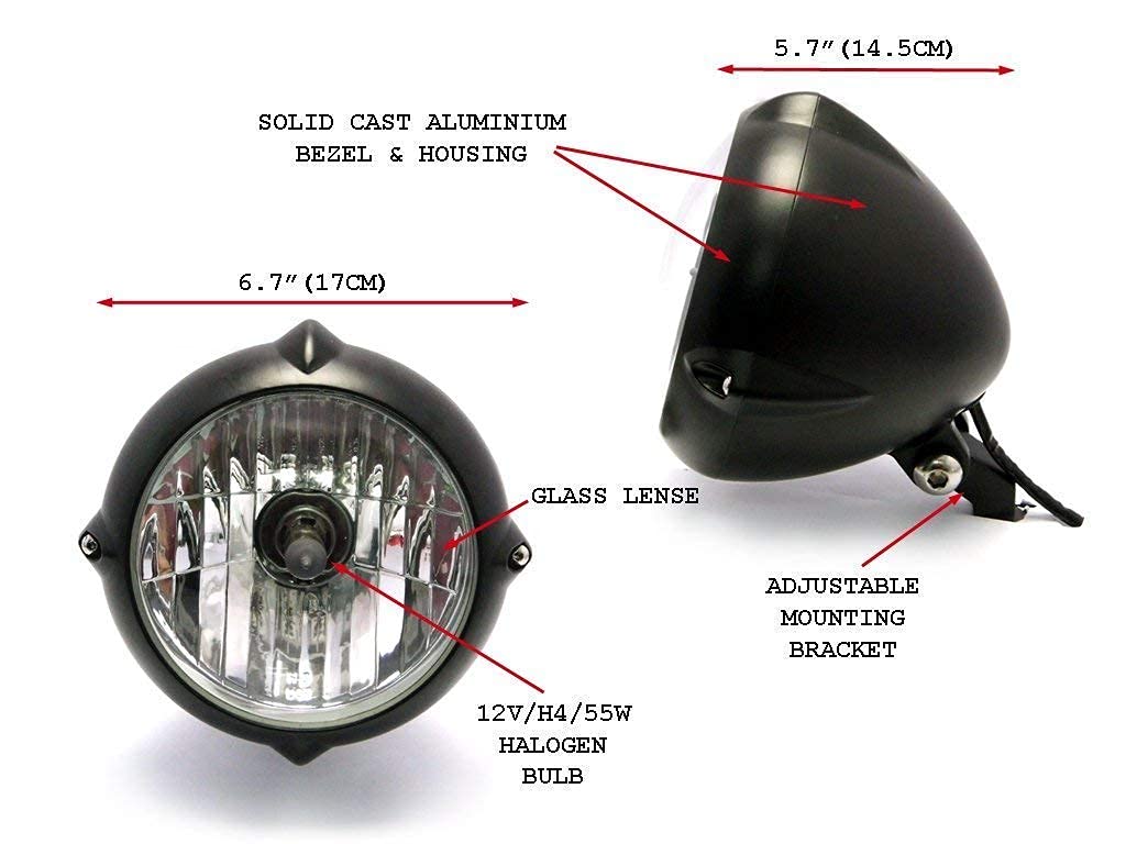 6,7 cala 12 V / 55 W matowy czarny montaż na spodzie motocykl motocykl motocykl trójwymiarowy reflektor