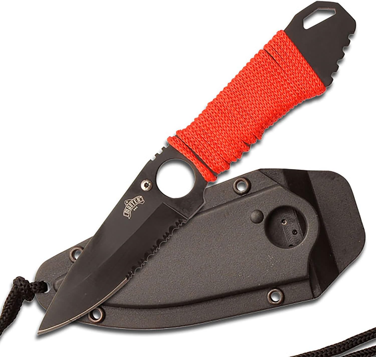 MASTER USA – Fixed Blade Neck Knife – Stainless Steel Blade & Handle, Hard Nylon Fiber Sheath w/Lanyard, Full Tang Construction, Tactical, EDC, Self Defense (Red)