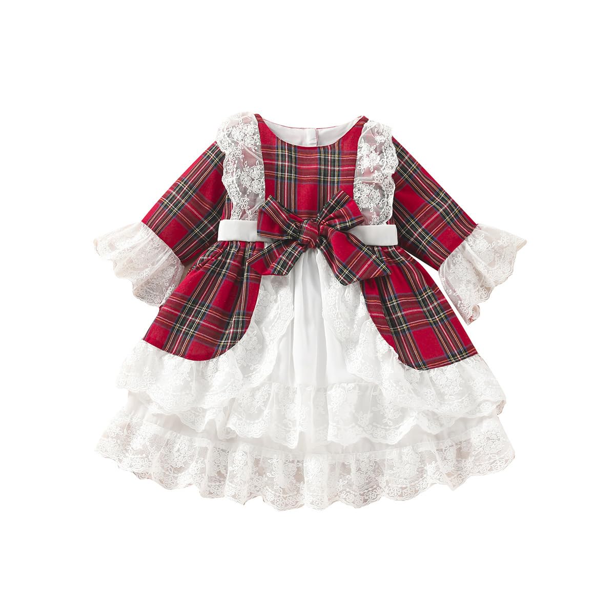 Toddler Baby Girl Christmas Dress Outfit Plaid Print Princess Dresses (Color2,2-3T)