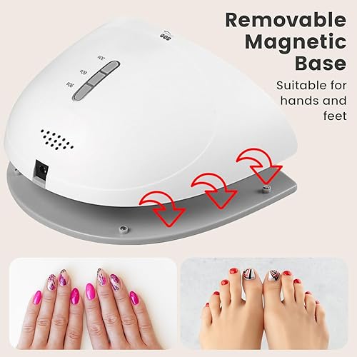 Miniatura 4 de YTD Likomey Lámpara de curado LED UV, secado rápido de 36 W, secadora de uñas suave compacta con base desmontable y ajuste de temporizador, para