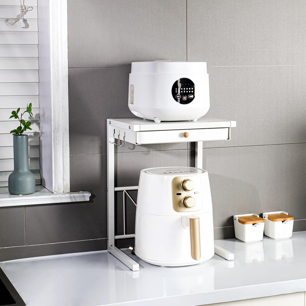 Hershii Friggitrice ad Aria Mensole Cucina Organizzatore Ripiani Scaffale da Cucina per la Dispensa e l'armadio (47x28x36cm with drawer, White)