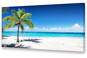 Baisuart Canvas Wall Art, Extra Large Seascape Painting with Coconut Trees and...