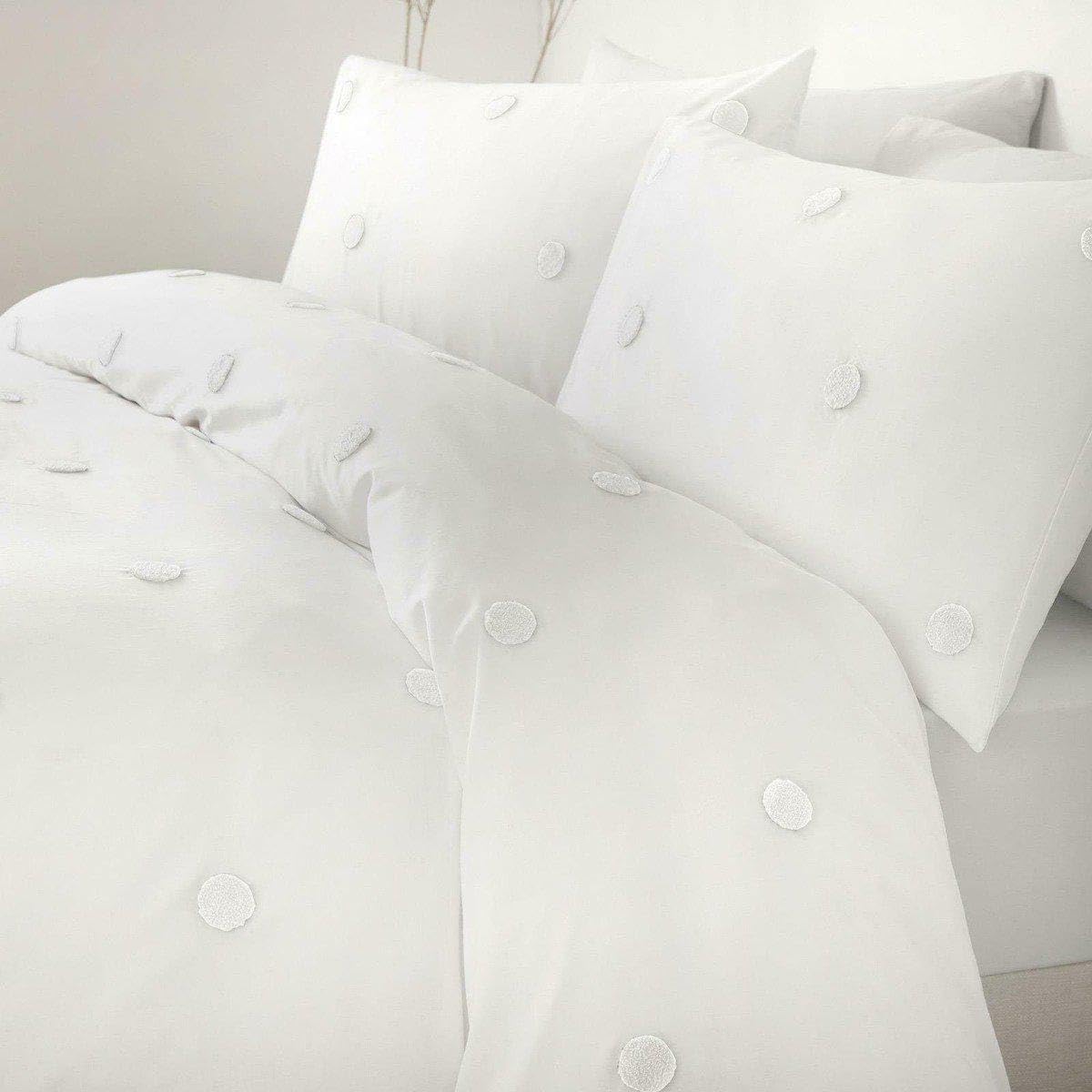 Appletree - Juego de Funda de edredón de Lunares Blancos, tamaño Doble (200 x 200 cm), Ropa de Cama Blanca con 2 Fundas de Almohada, Funda de edredón de Lunares Blancos, 100% algodón súper Suave