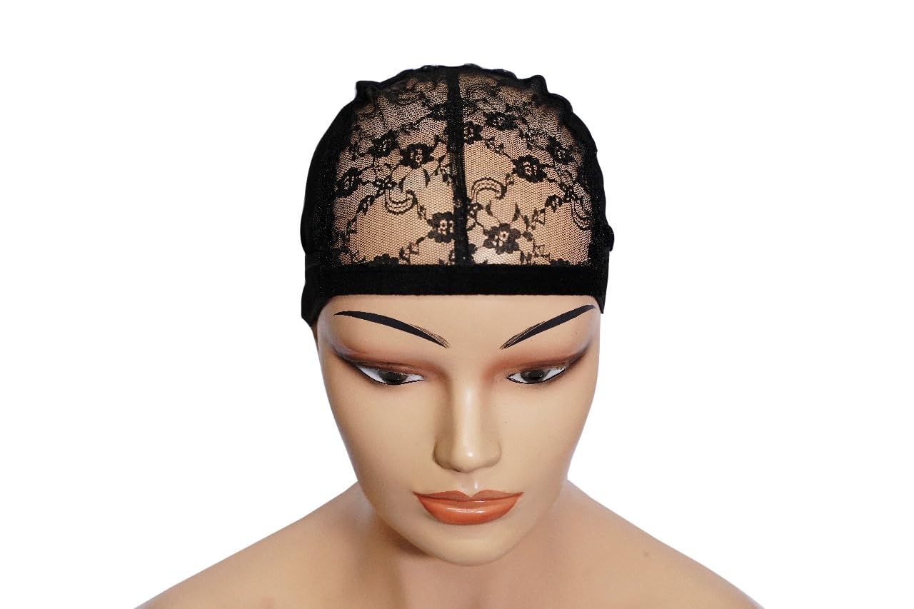 MerryGlam Black Double Lace Wig Caps with Adjustable Straps - Medium | Swiss Lace Hairnet on the Back | DIY Wig Making | Double lace wig | Adjustable wig cap