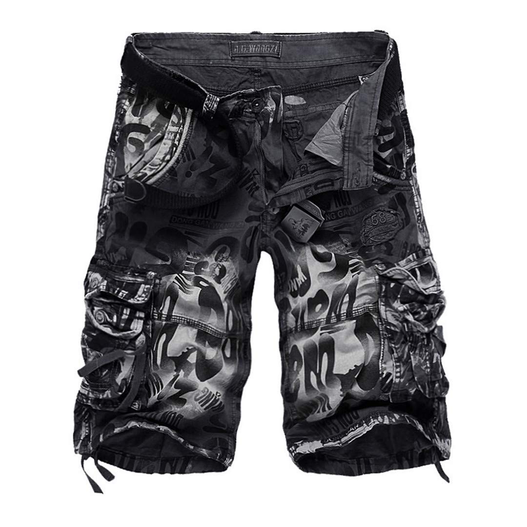 Sanykongy Men's Camouflage Shorts Army Cargo Shorts Workout Shorts Loose Trousers Dark Grey 36