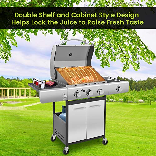 R.w.flame 34,000 Btu Propane Gas Grill With 3-Burner,Bbq Grill With Side Burner And Cast Iron Grates Stainless Steel Grill 486 Sq. In Grilling Areas For Patio Garden Barbecue Camping,Silver #TOP6