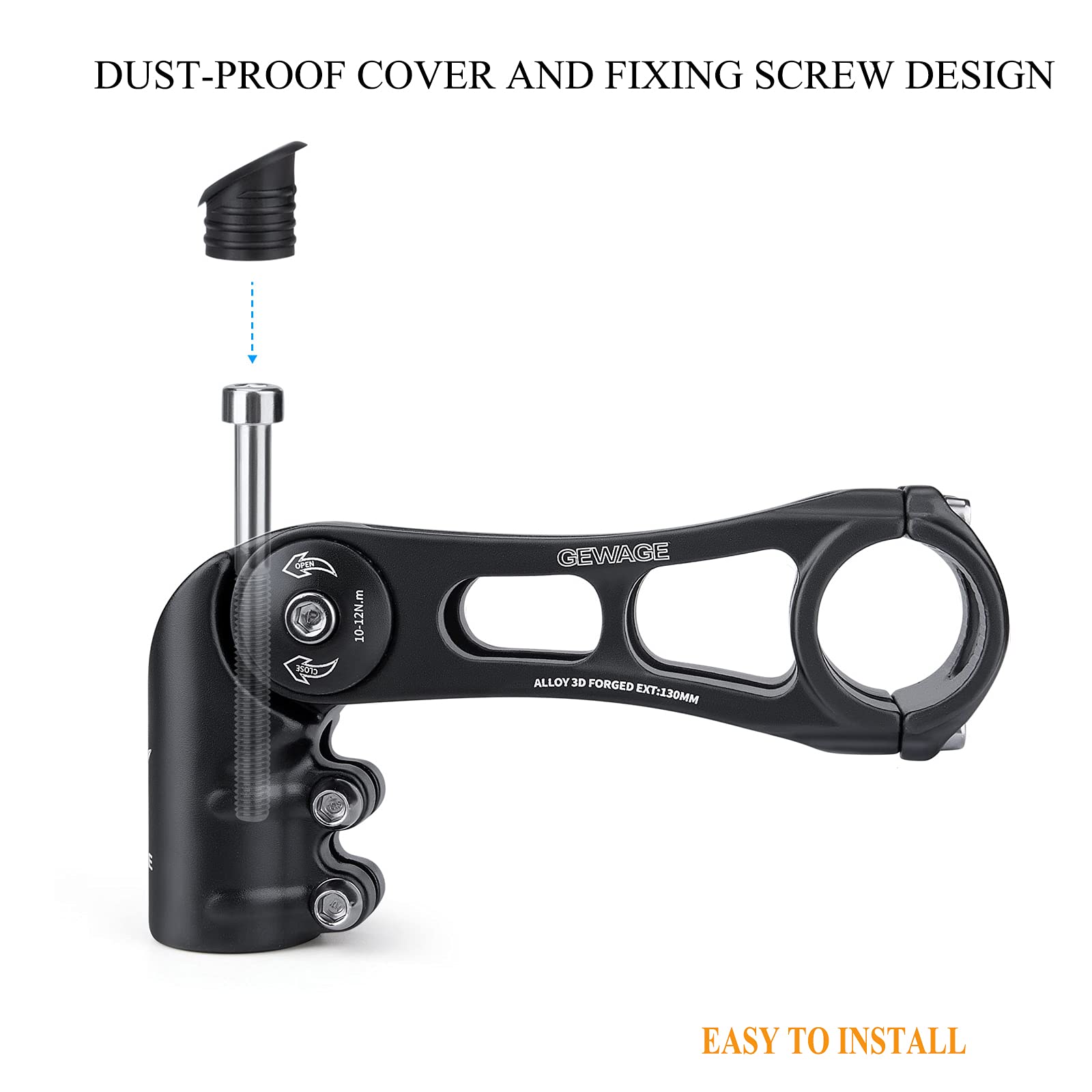 Potence de vélo – Potence de vélo réglable à 130 degrés – 75 mm, 90 mm, 130 mm – Rehausseur de potence de guidon pour guidon de 31,8 (2,5 à 0,6 cm), convient à la plupart des VTT, vélos de route, BMX