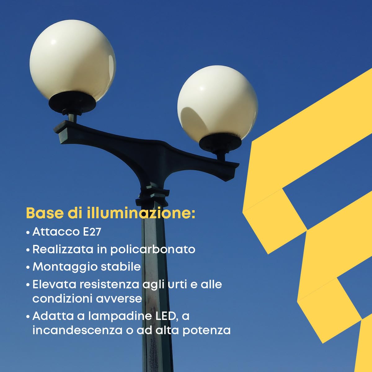 Kit de Iluminación Exterior – Bola Farola Exterior Policarbonato Blanco - Ø40 cm (Boca 17 cm) y Base de Policarbonato E27 Negro – Ideal para Jardines, Parques, Caminos y Espacios Públicos