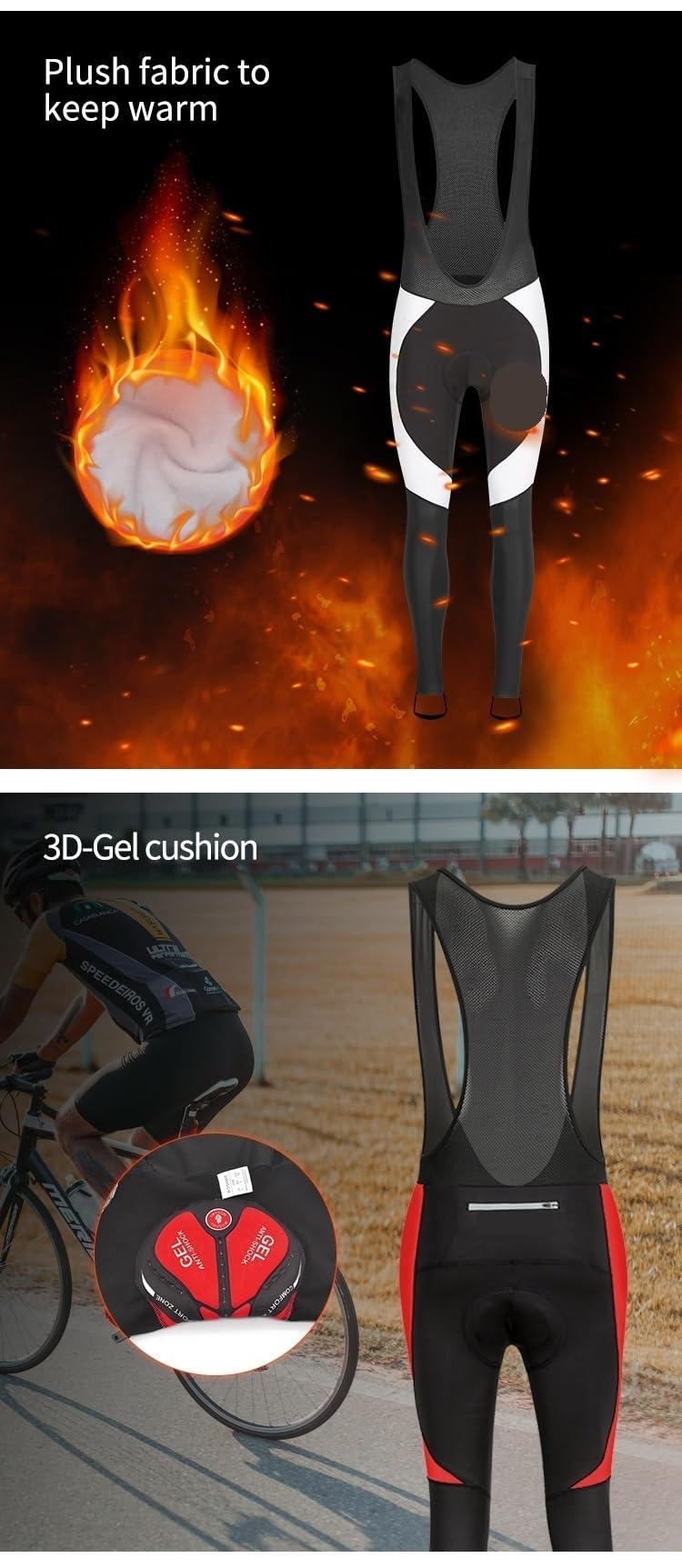 Culotte De Ciclismo con Forro Polar 2 Piezas de Forro Polar Invierno for Ciclismo, Mallas térmicas con Tirantes, Pantalones Reflectantes for Bicicleta Carretera y Carreras