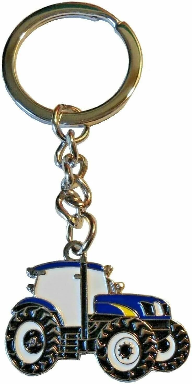 Blue Farm Tractor Enamel Keyring Keychain