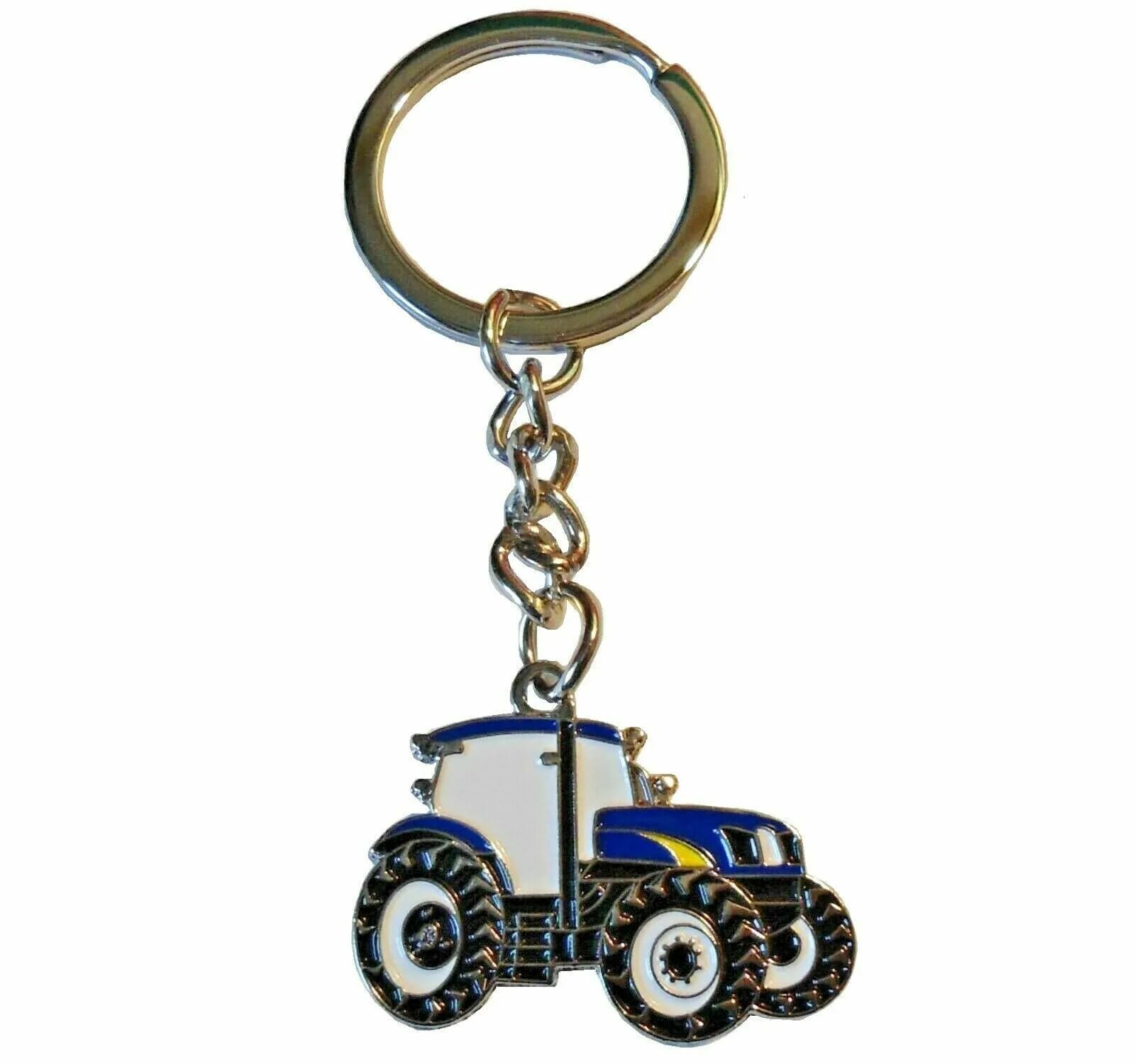 Blue Farm Tractor Enamel Keyring Keychain