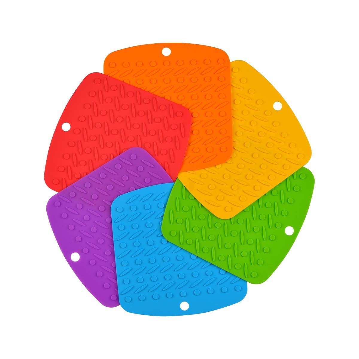 Baskety Silicone Trivet Mats – Non-Slip Heat Resistant Hot Pads Food-Grade Multi-Purpose Table Mats Pot Holders Coasters Easy to Clean & Store (6 Pieces, 6 Colors)