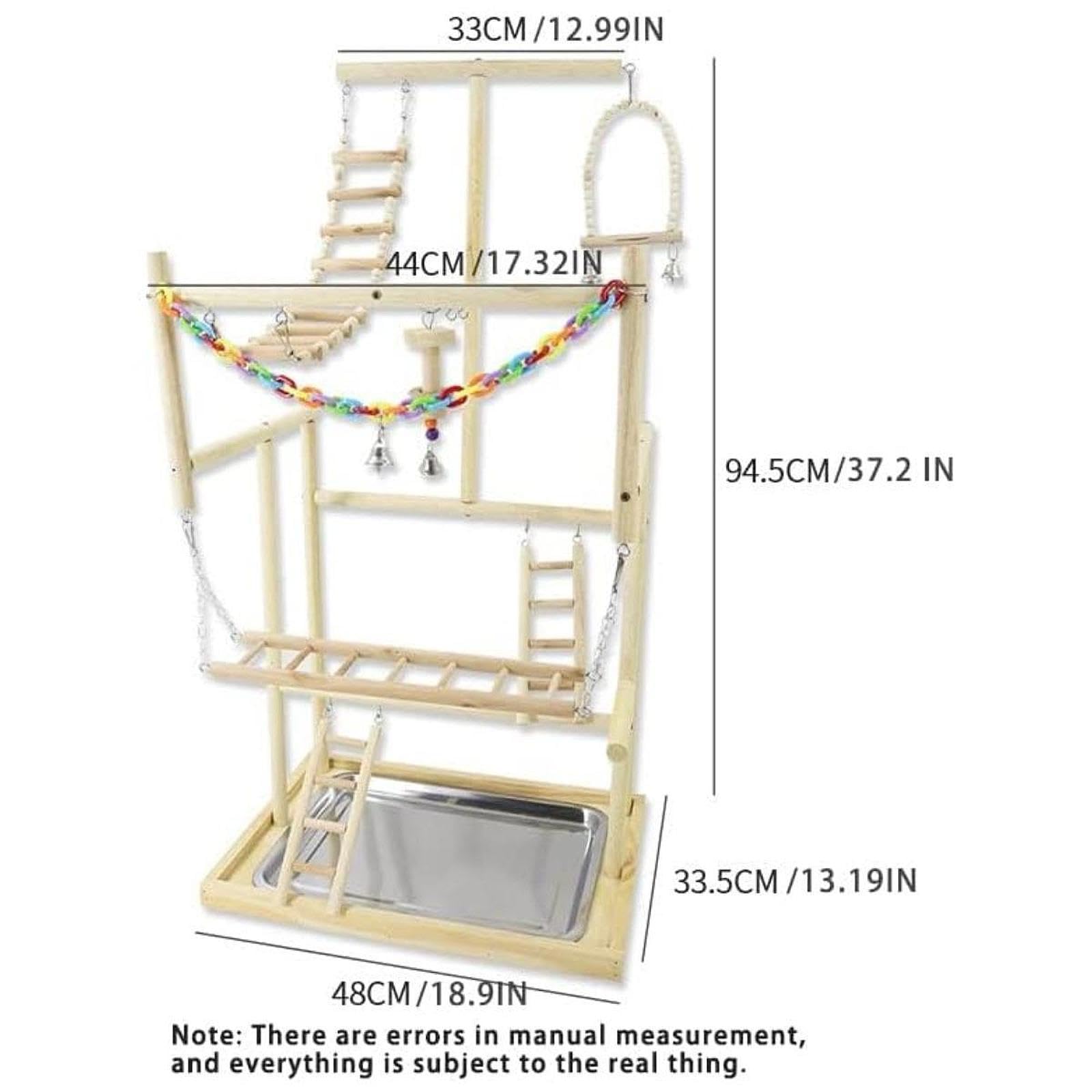 1 Parrot Playground Zona de Juegos para Pájaros Juguete Mordedor de Madera con Gimnasio Escalera Y Columpio Estructura Segura Fácil de Instalar Adecua, 18.9x13.19x37.2inch