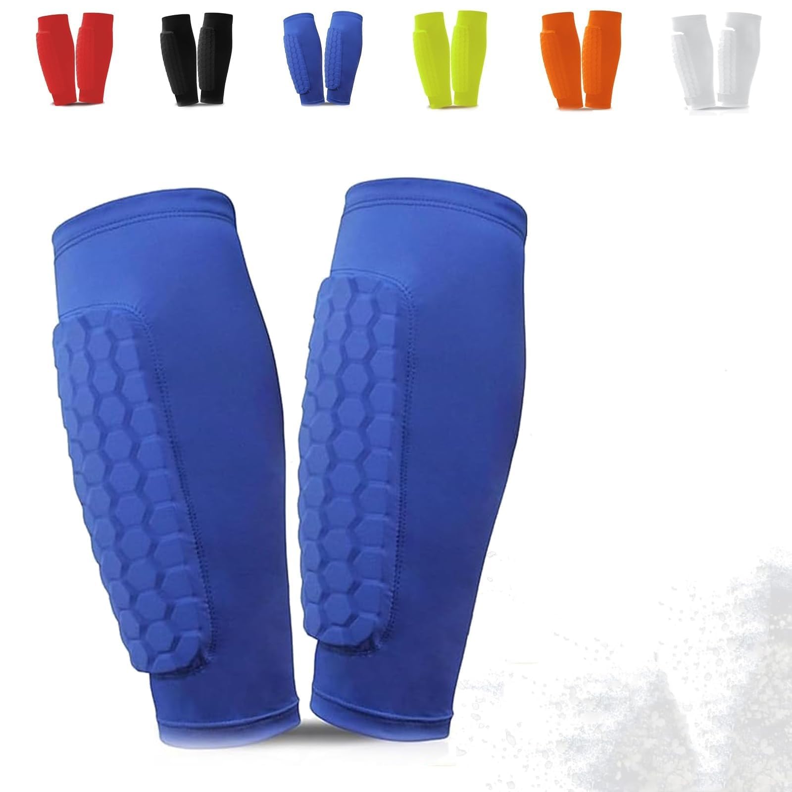 Blue Soccer Shin Guards,Shin Protector Defender Sock Leg Sleeves With Hexagonal Eva Foam,Breathable Elastic Gel Guard For Skiing Football Sports,Protection Gear For Adults Teens Kids Men