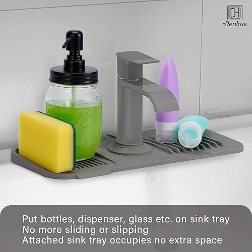 Miniatura 4 de Deehas Tapete de silicona avanzado 4 en 1, bandeja de fregadero adjunta, orificio ajustable para grifo y limpiador de silicona, 7.05 oz (200 g),