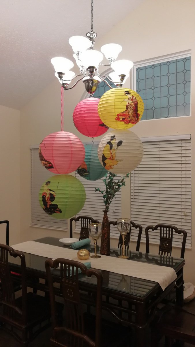 THY COLLECTIBLES 6 Pcs Oriental Chinese Japanese Festival Party Celebration Home Decor Lantern Geisha Design 6 Colors 16
