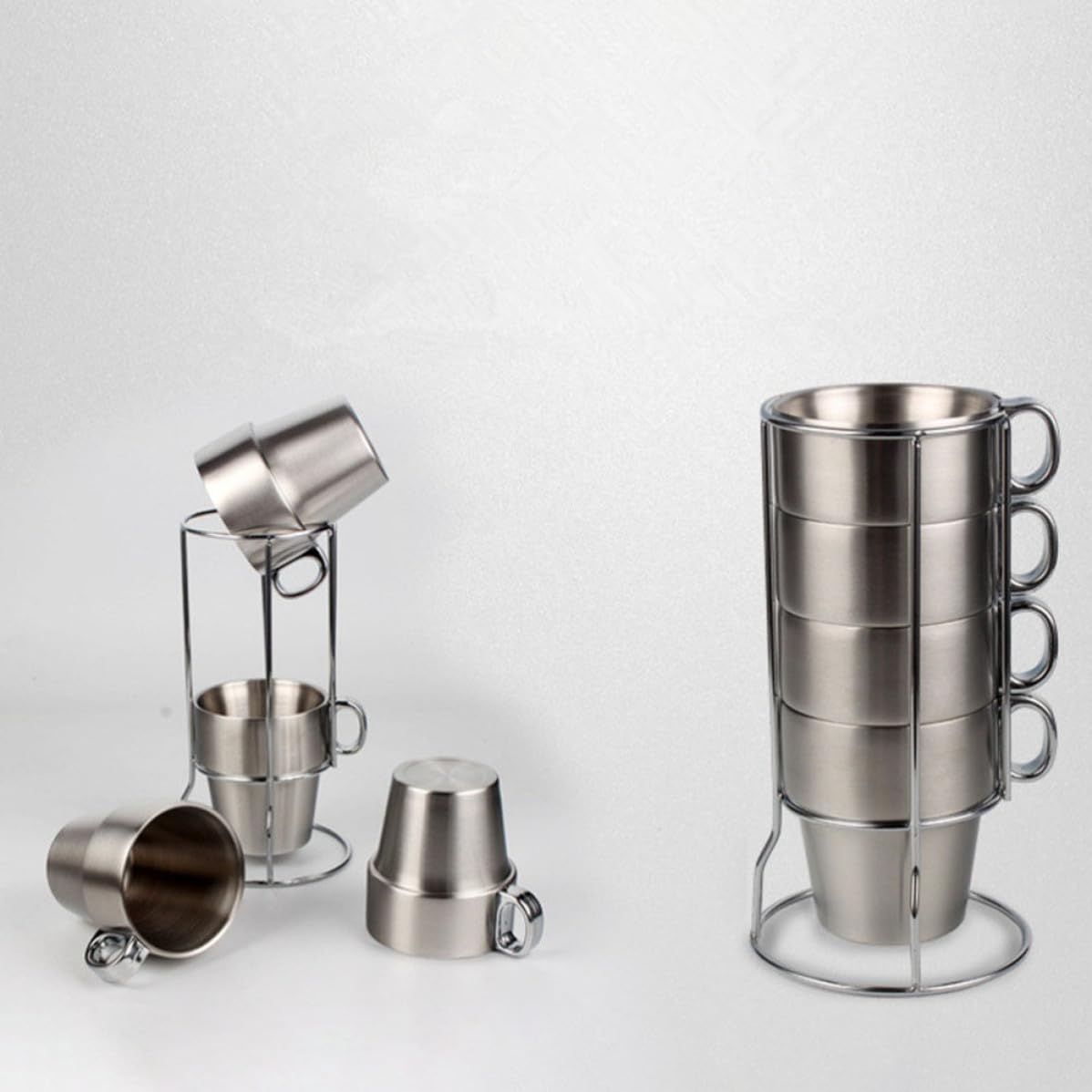 Conjunto de 4 Tazas de Café de Acero Inoxidable de Doble Pared Soporte para Picnic, Aislamiento Térmico y Diseño Anticaída para Camping