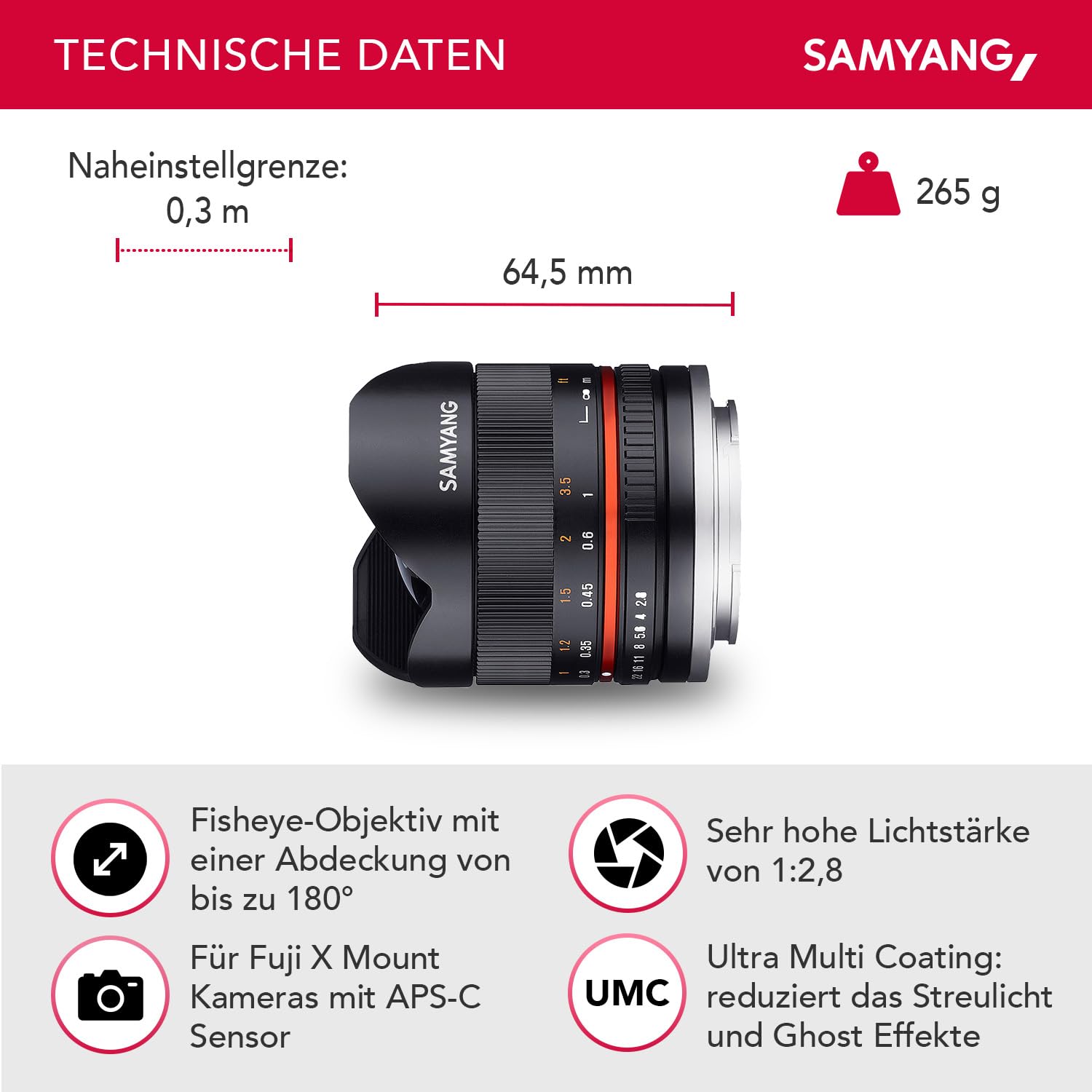 Amazon | SAMYANG 単焦点魚眼レンズ 8mm F2.8 II ブラック フジ 