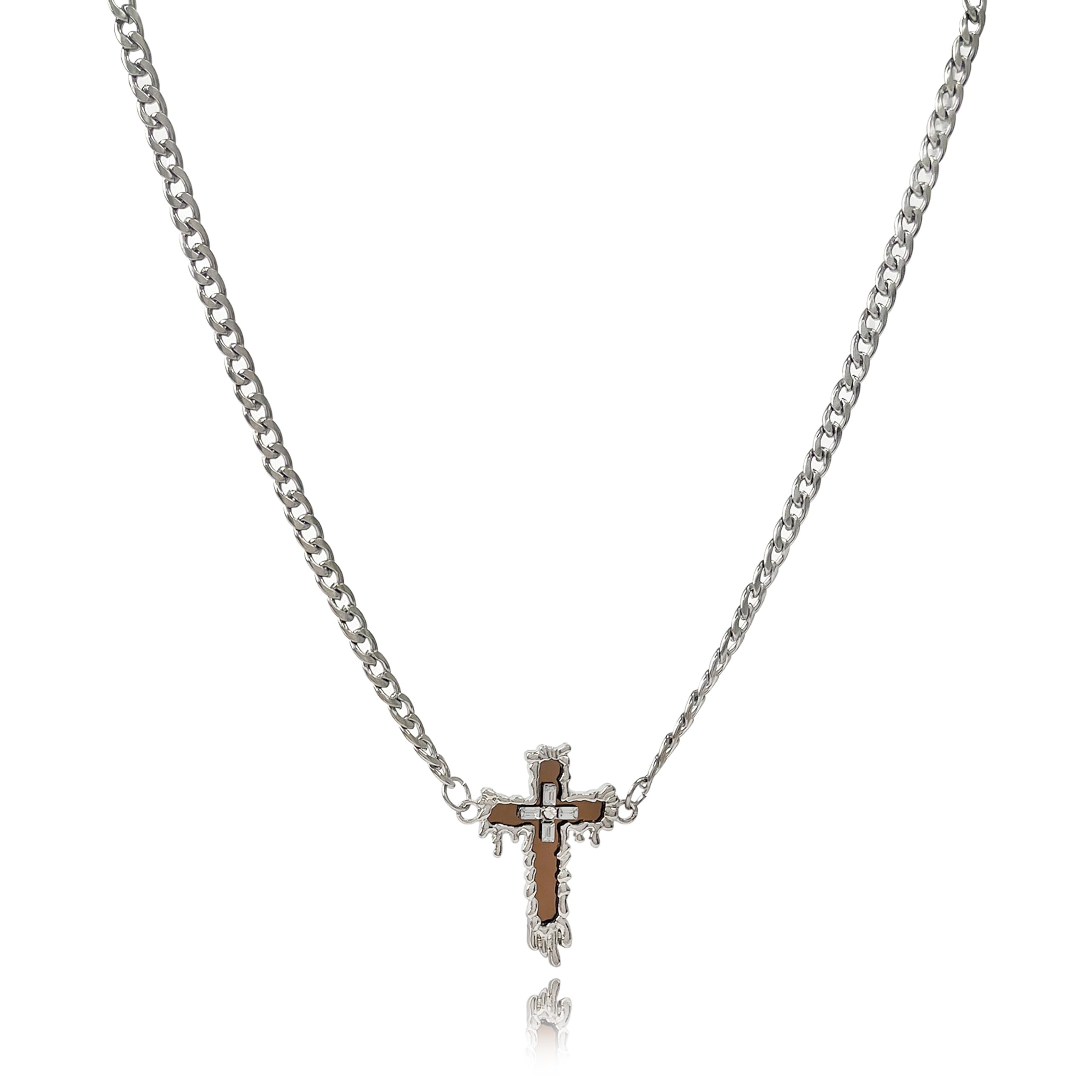 Buyongwant Double Cross Necklace Y2k Irregular Diamond Embedding Trend Hip Hop Fashion Retro Pendant Necklace