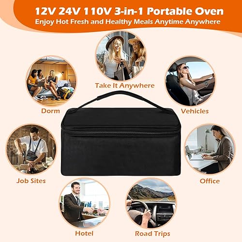 Miniatura 8 de PHIWILLS Calentador de alimentos portátil de 100 W, 12 V24 V110 V, lonchera eléctrica calentada, microondas personal para recalentar y cocinar