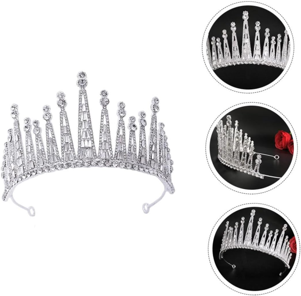 Baroque Rhinestone Crown Headdress Silver Bridal Photo Wedding Crown Elegant Head Ornament for Women Ceremony and Prom Accessories