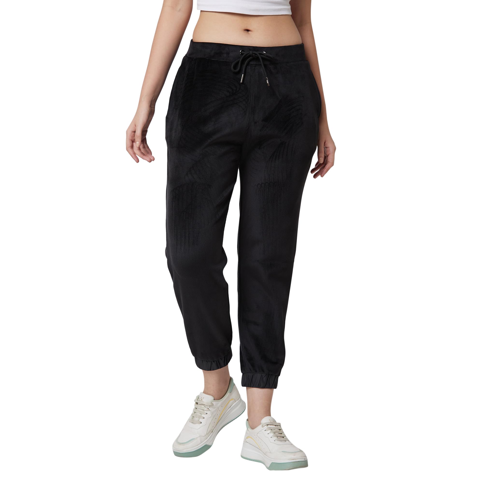 Spykar Mid Rise Jogger Fit Ankle Length Black Joggers Trackpant for Women-image-28