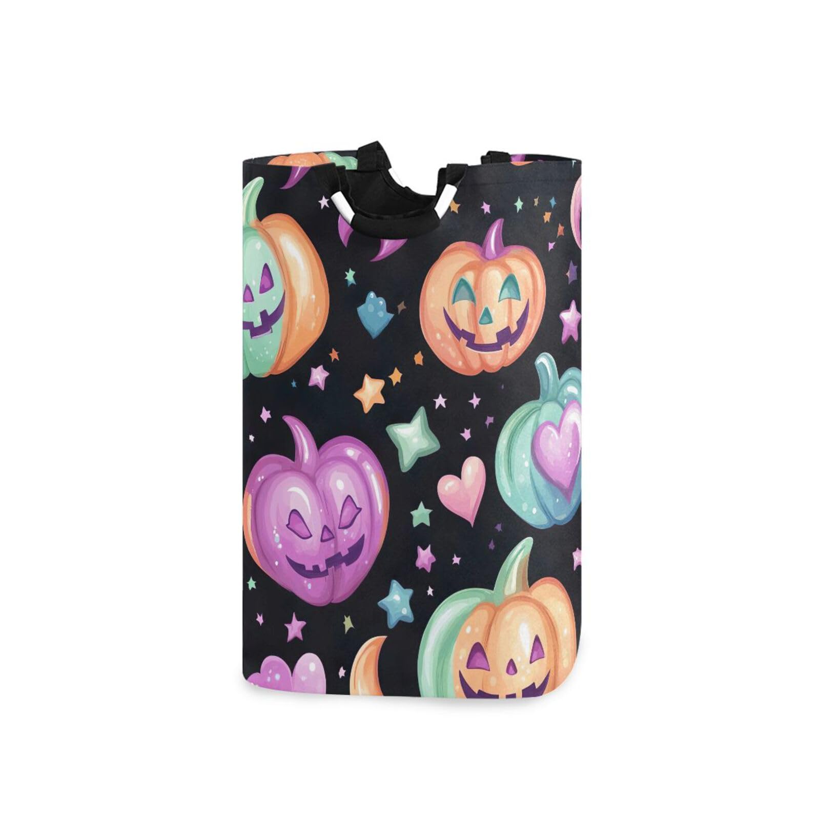 Jihqo Laundry Hamper Basket Halloween Pumpkins and Hearts Collapsible Nursery Storage Bin Waterproof Clothing Baskets for Home Bedroom Bathroom Washing Room